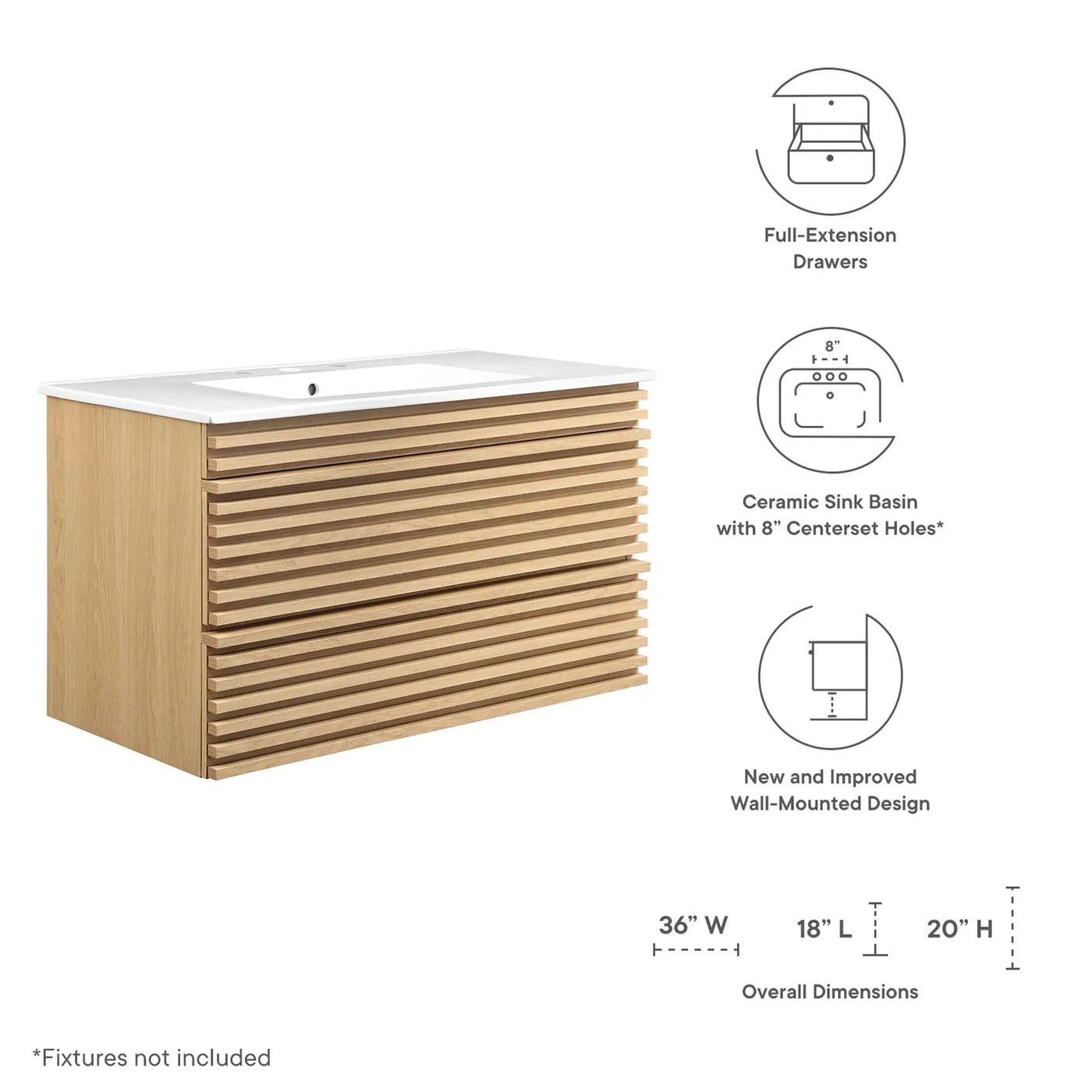 Render 36" Wall-Mount Bathroom Vanity by Modway by HouseOfZazla
