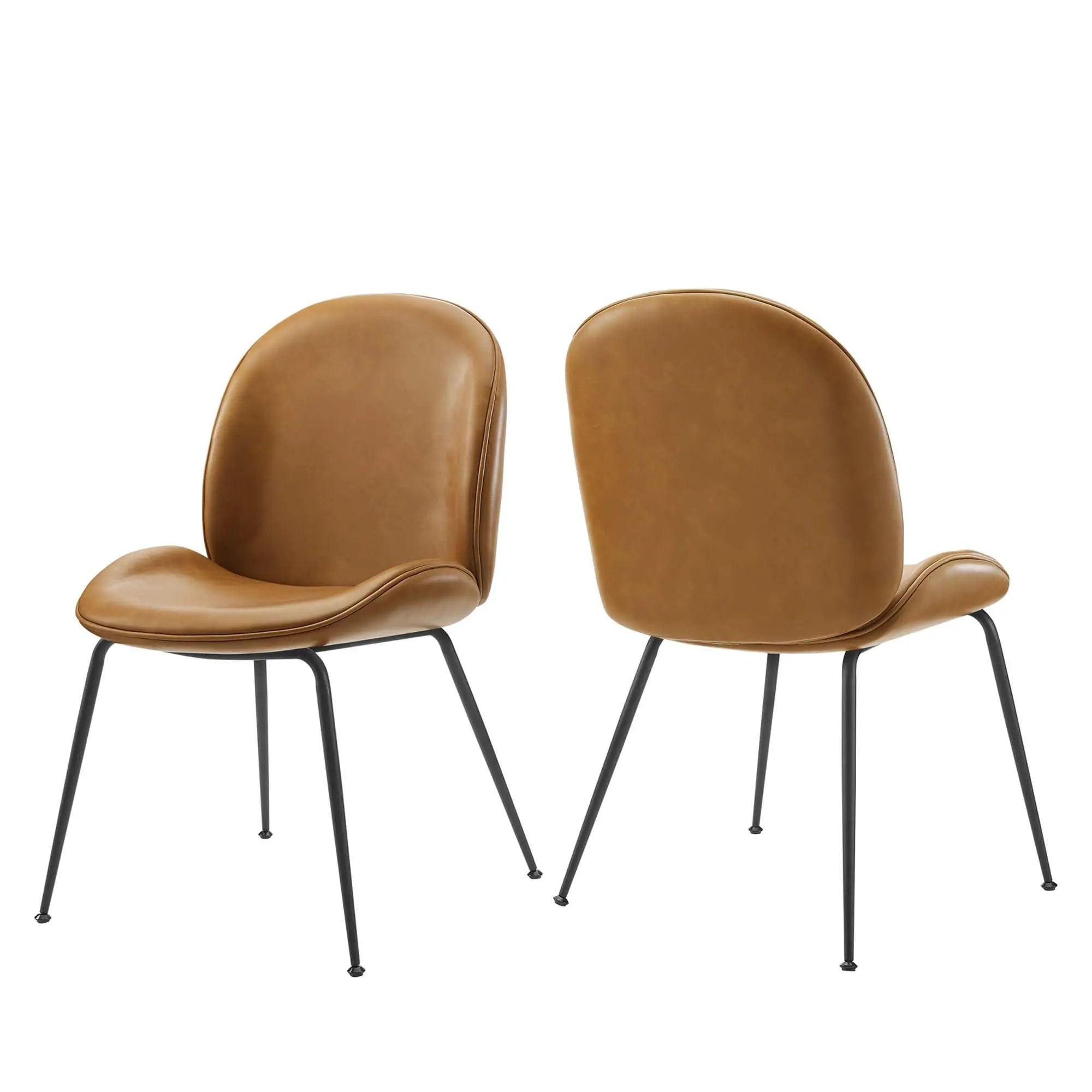 Scoop Black Powder Coated Steel Leg Vegan Leather Dining Chairs Set of 2 by Modway by HouseOfZazla