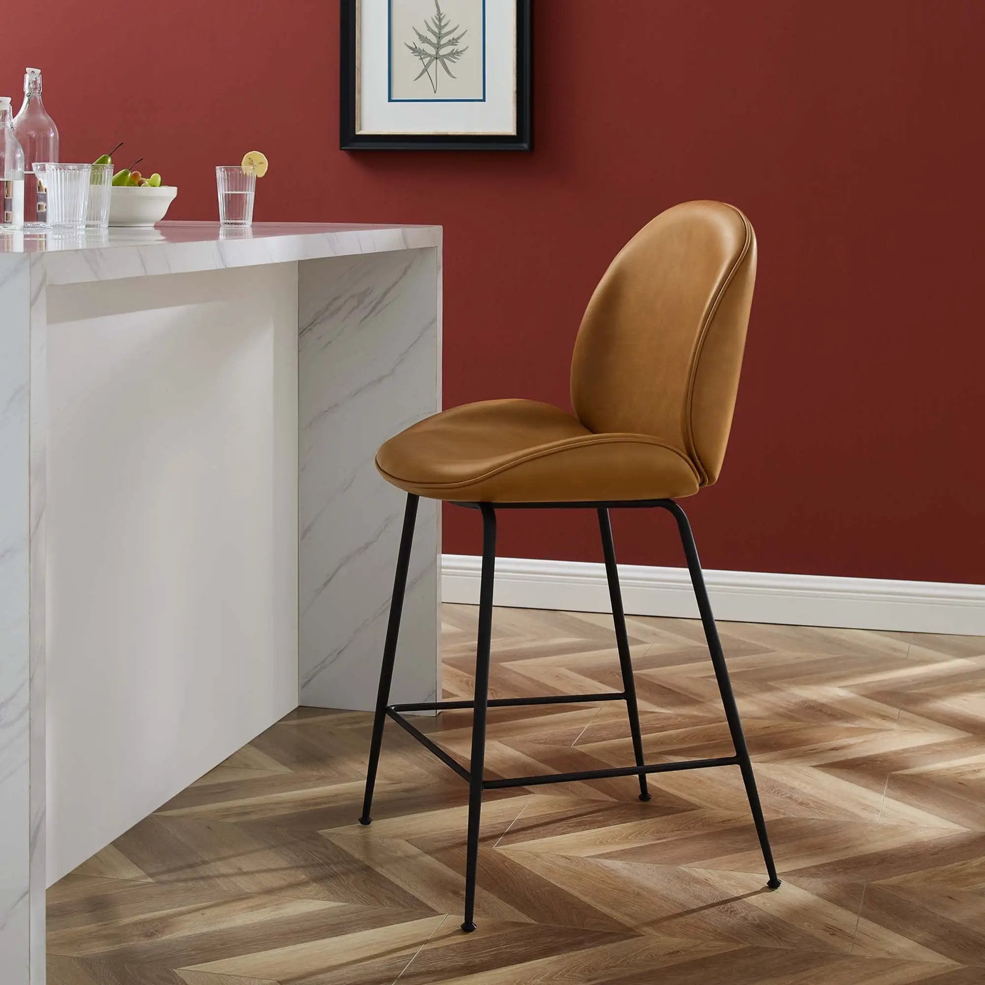 Scoop Black Powder Coated Steel Leg Vegan Leather Counter Stool by Modway by HouseOfZazla
