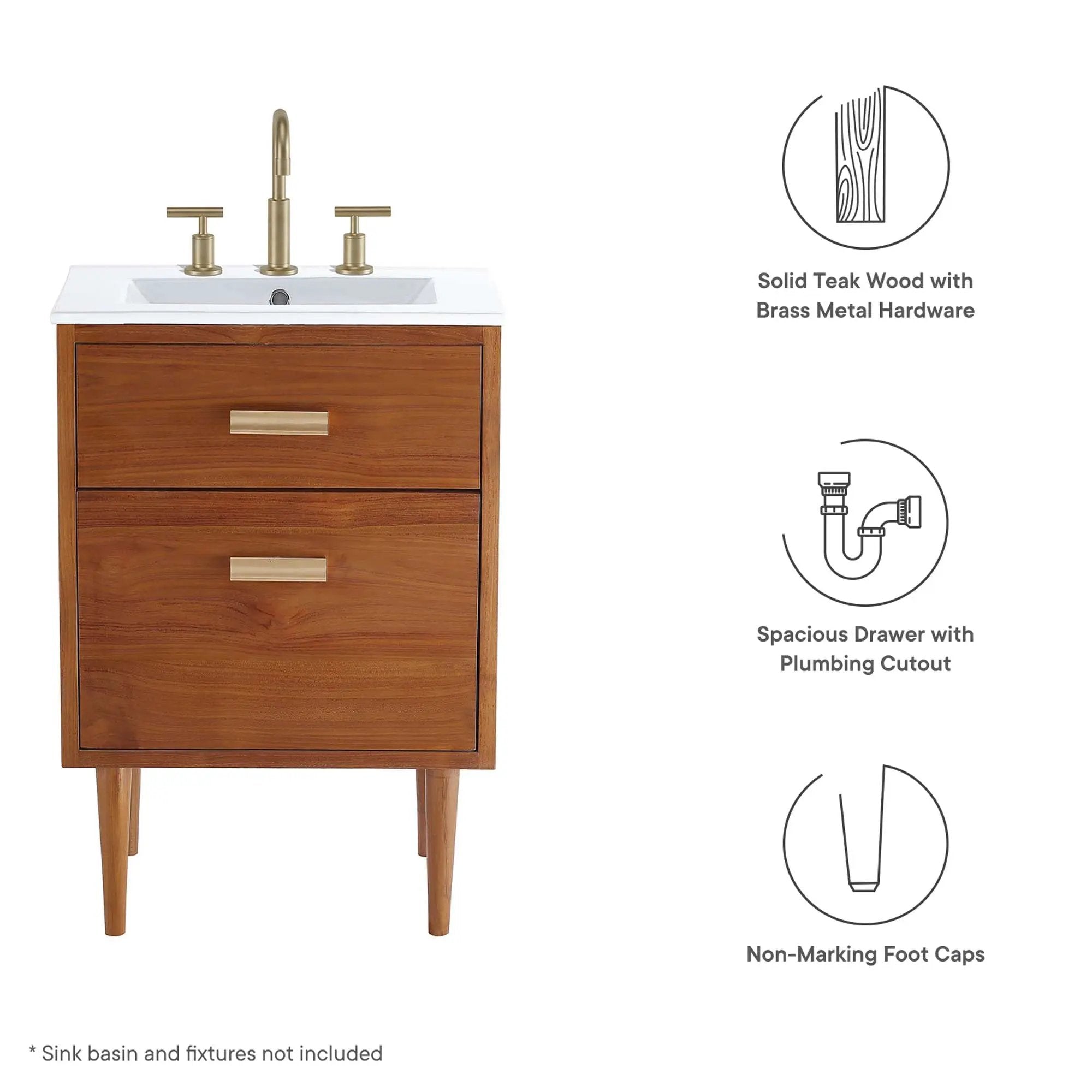 Cassia 24" Teak Wood Bathroom Vanity Cabinet by Modway by HouseOfZazla