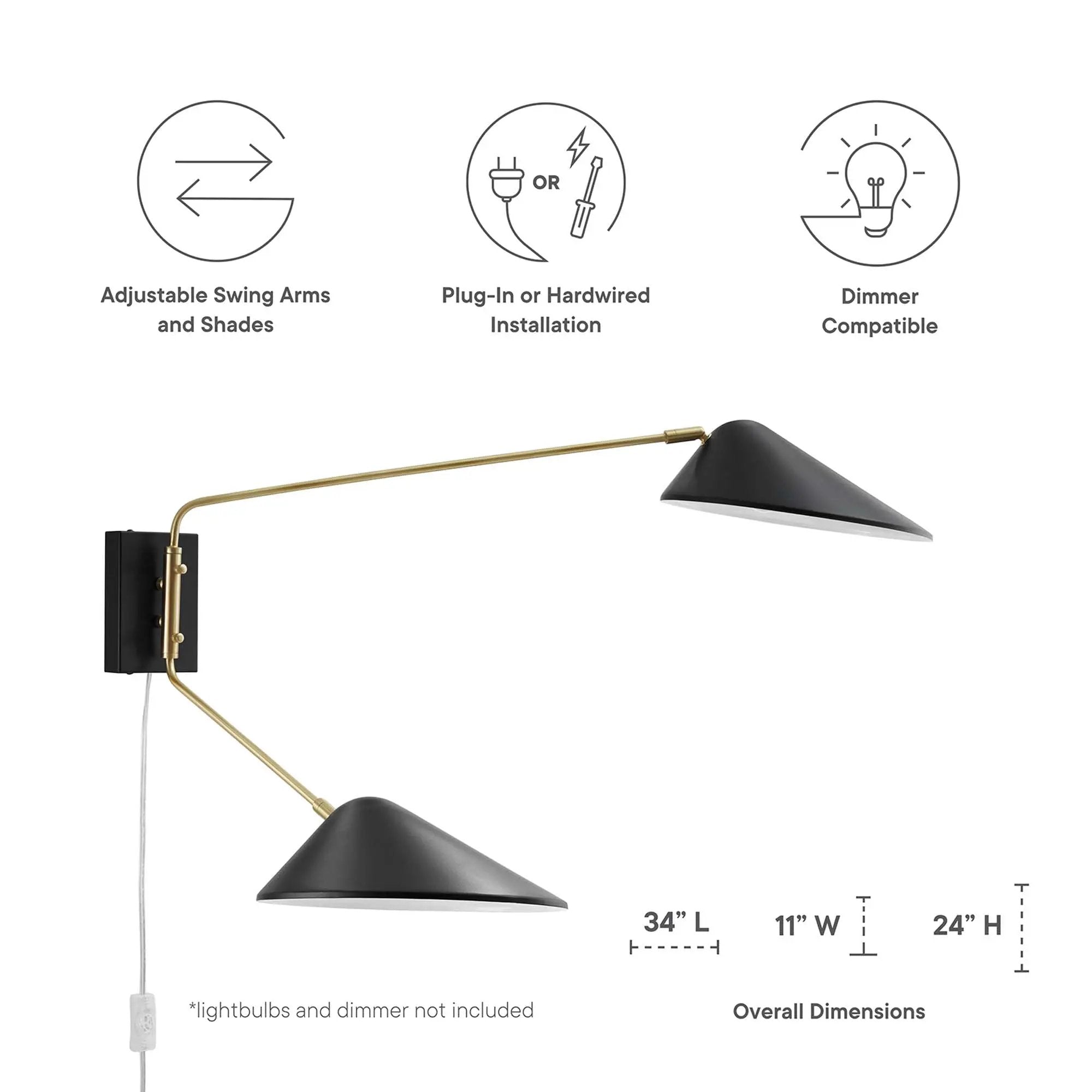 Journey 2-Light Swing Arm Wall Sconce by Modway by HouseOfZazla