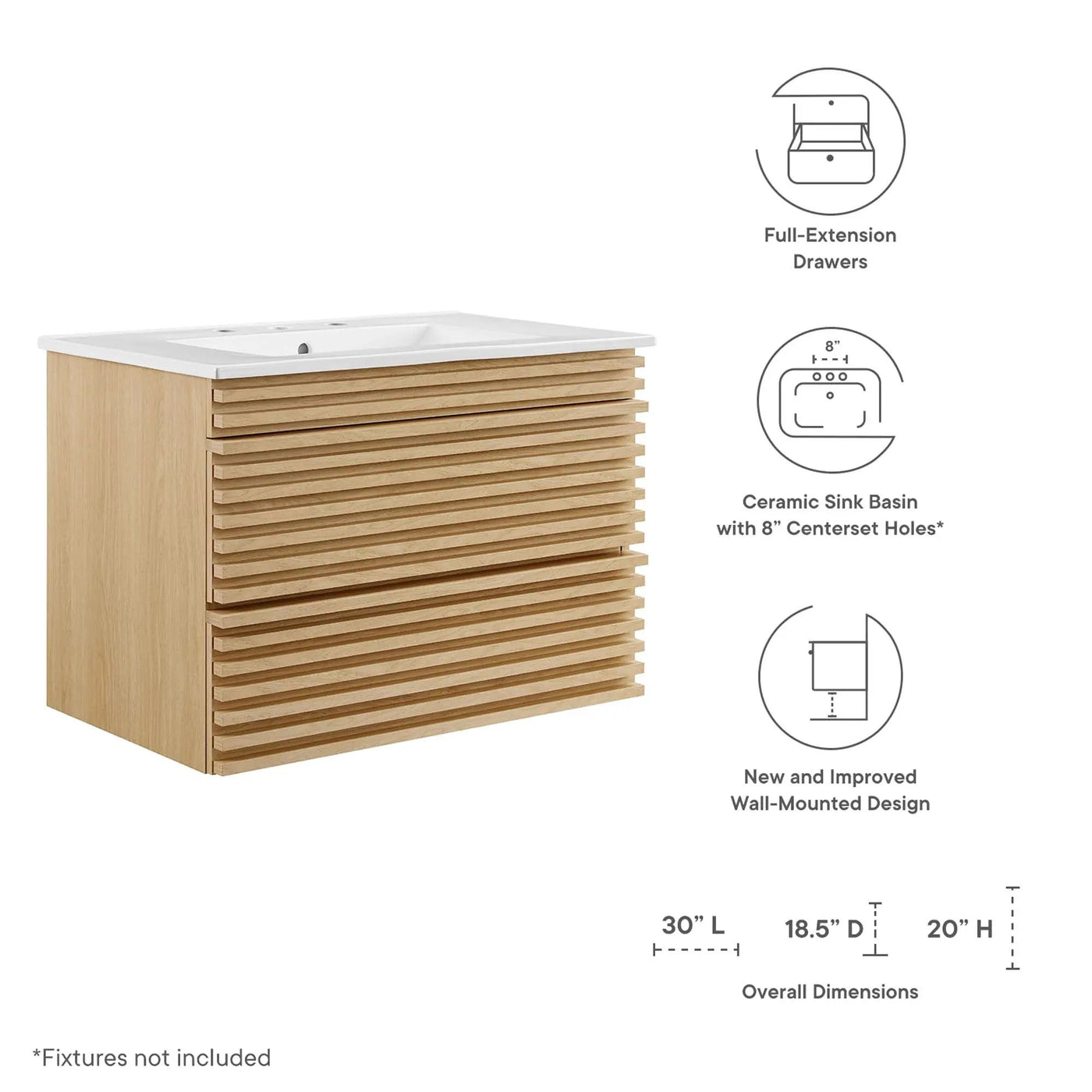 Render 30" Wall-Mount Bathroom Vanity by Modway by HouseOfZazla