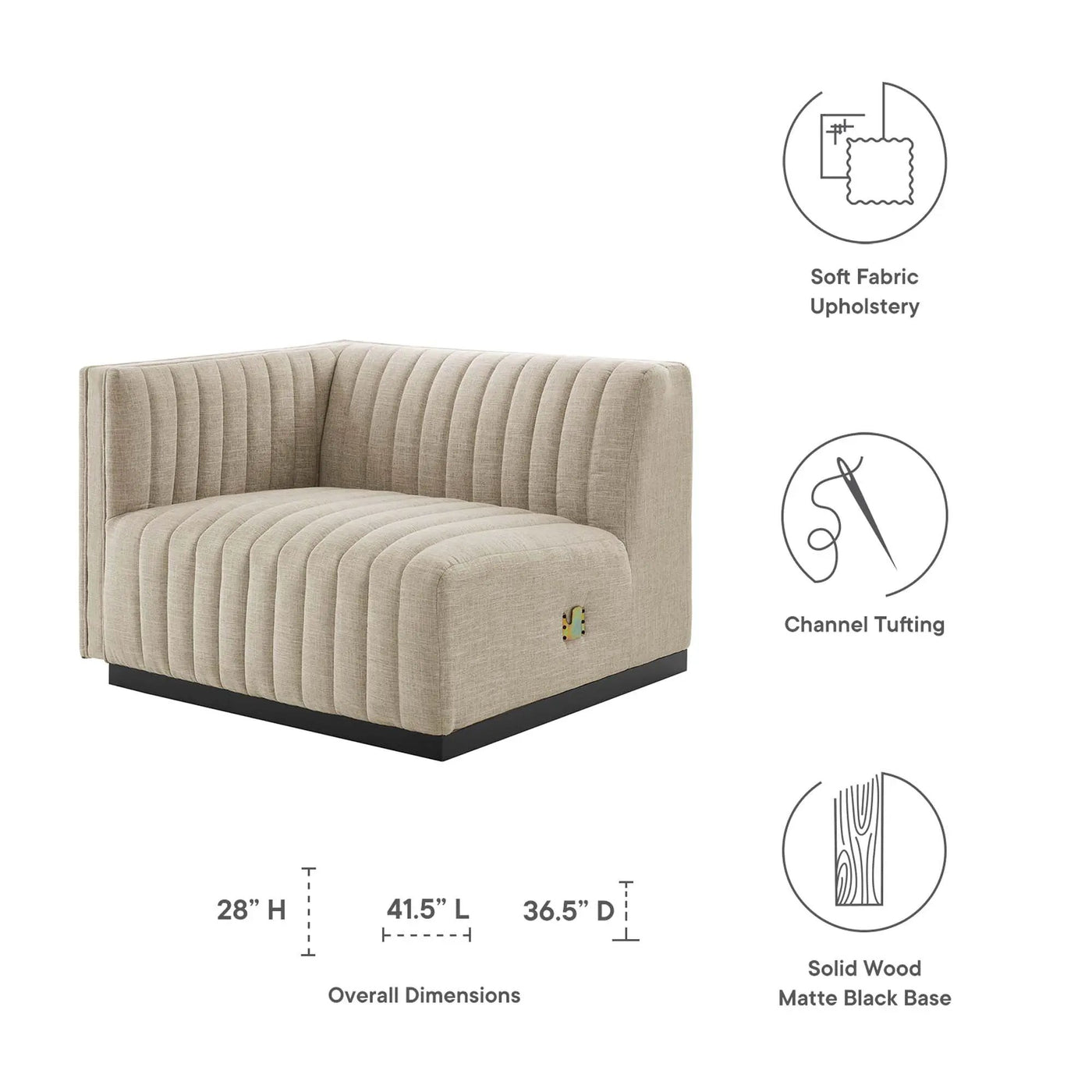 Conjure Channel Tufted Upholstered Fabric Left-Arm Chair by Modway by HouseOfZazla
