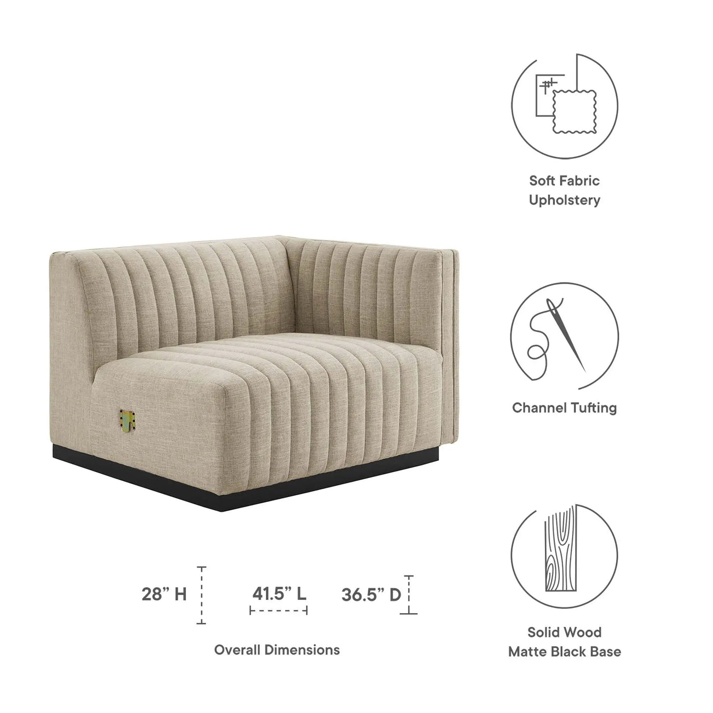 Conjure Channel Tufted Upholstered Fabric Right-Arm Chair by HouseOfZazla