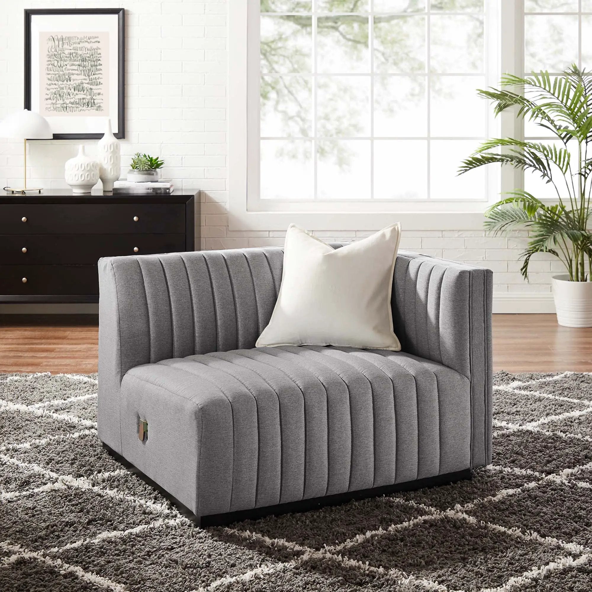 Conjure Channel Tufted Upholstered Fabric Right-Arm Chair by HouseOfZazla