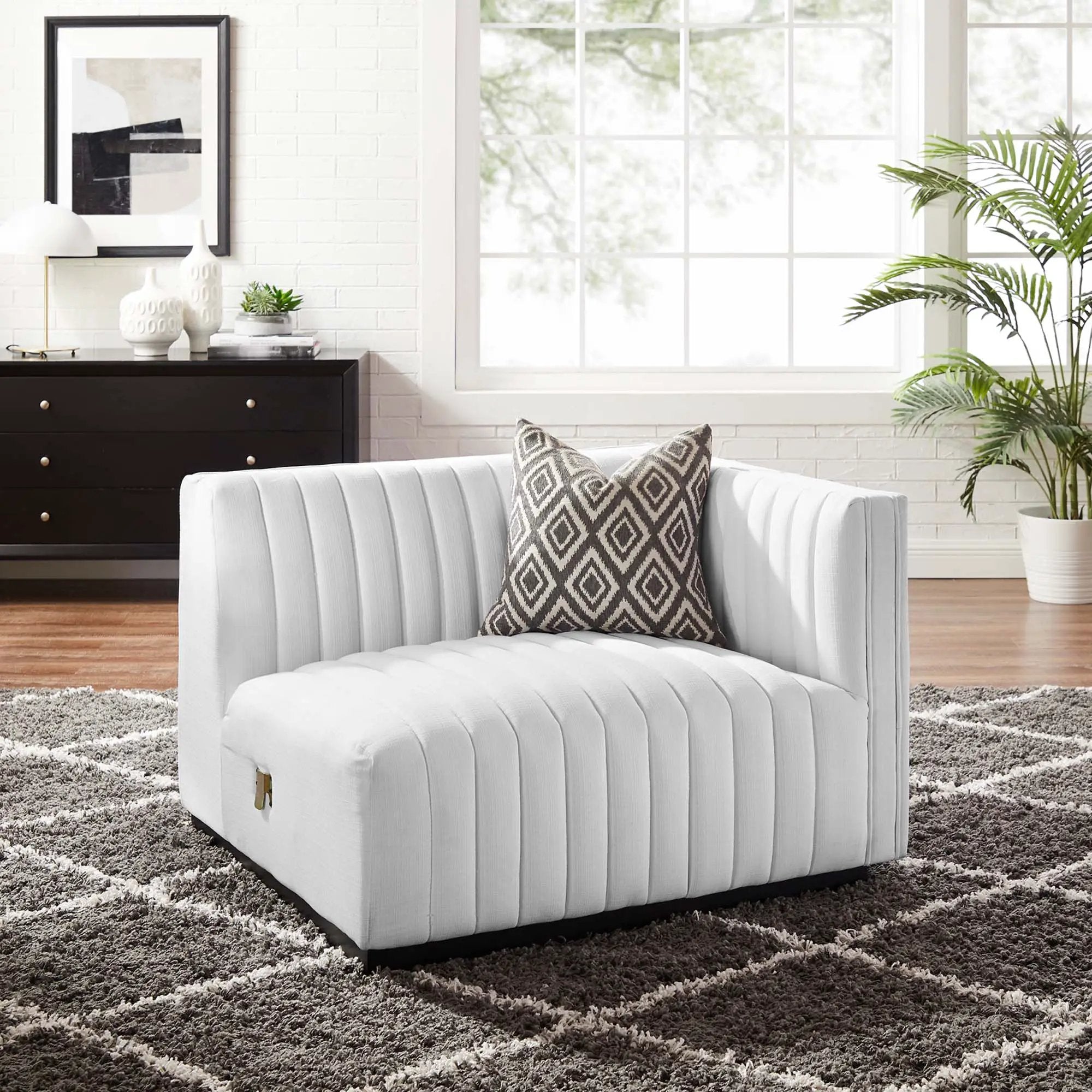 Conjure Channel Tufted Upholstered Fabric Right-Arm Chair by HouseOfZazla