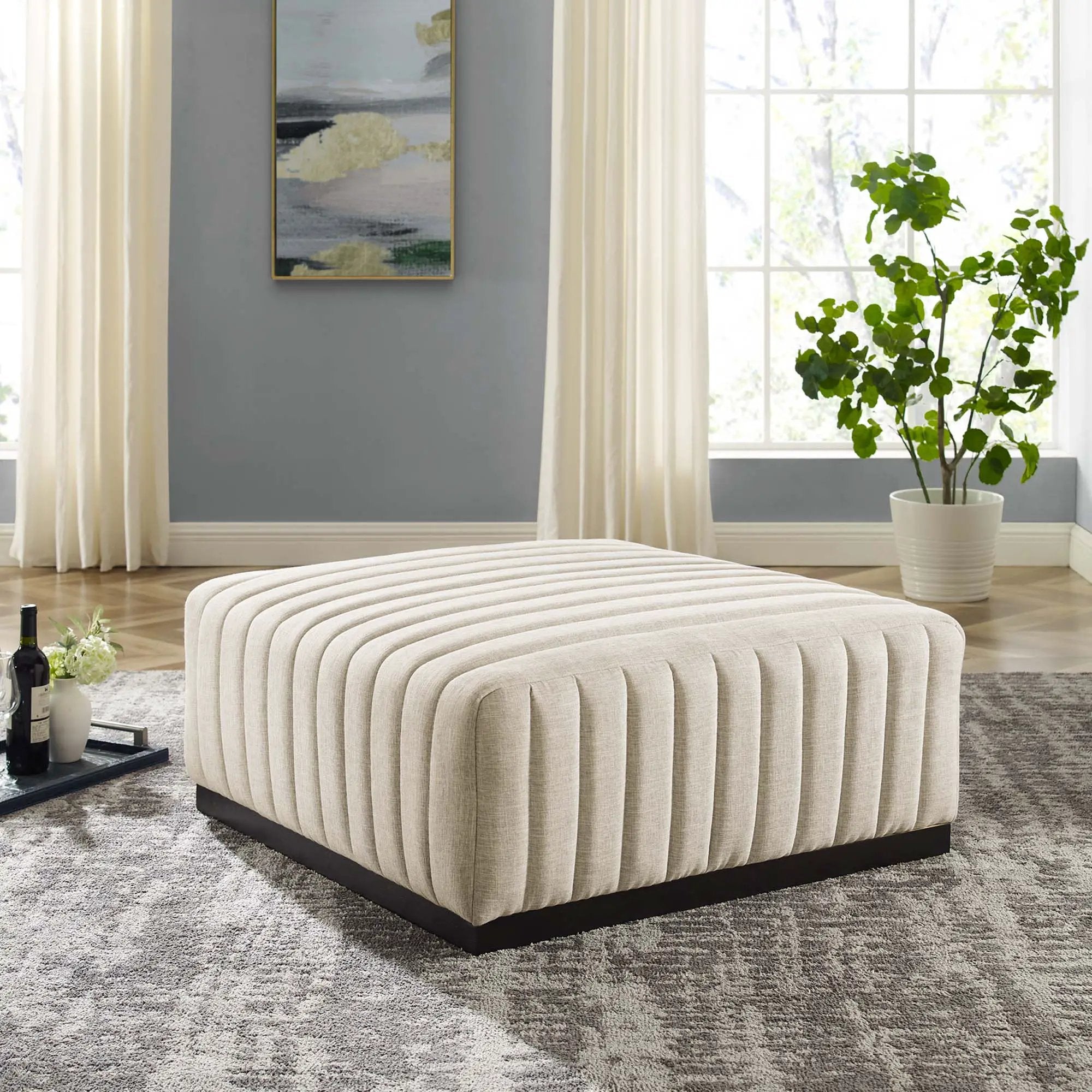 Conjure Channel Tufted Upholstered Fabric Ottoman by HouseOfZazla