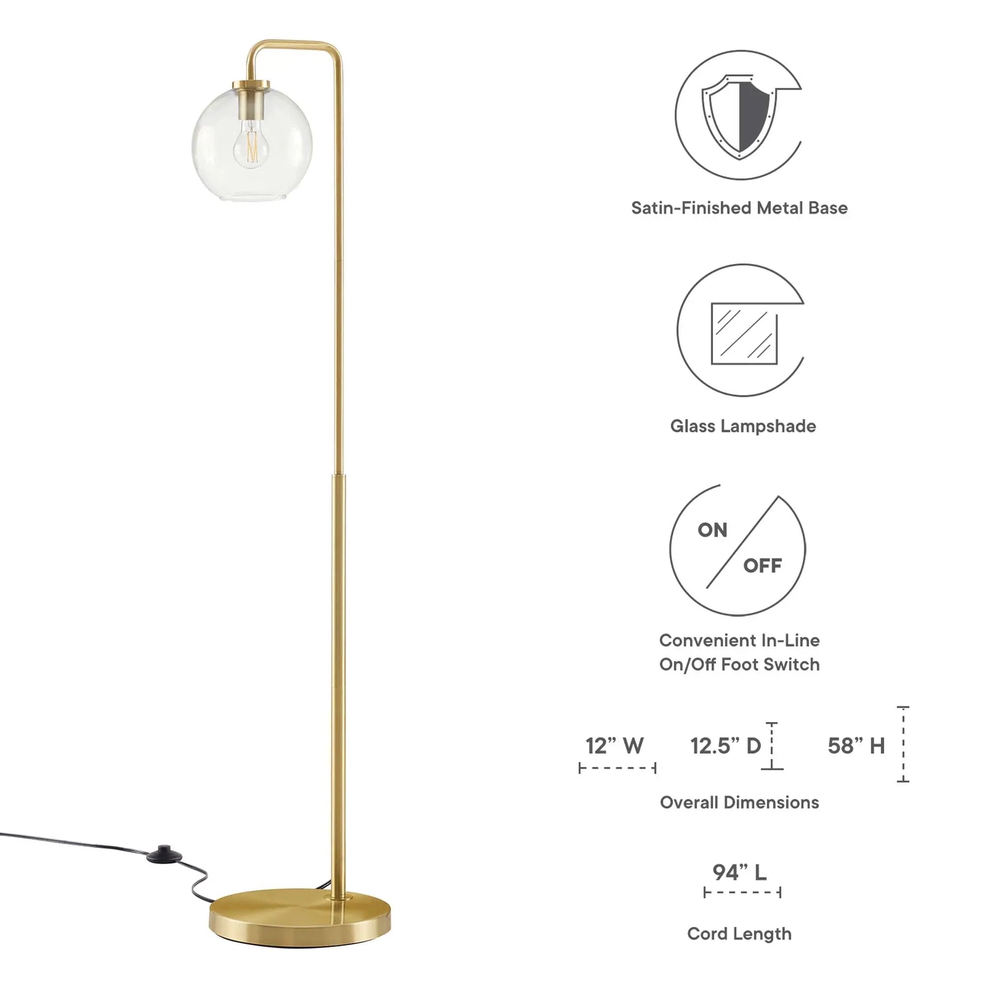 Silo Glass Globe Glass and Metal Floor Lamp by Modway by HouseOfZazla
