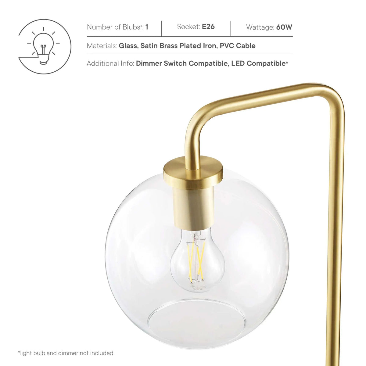 Silo Glass Globe Glass and Metal Floor Lamp by Modway by HouseOfZazla