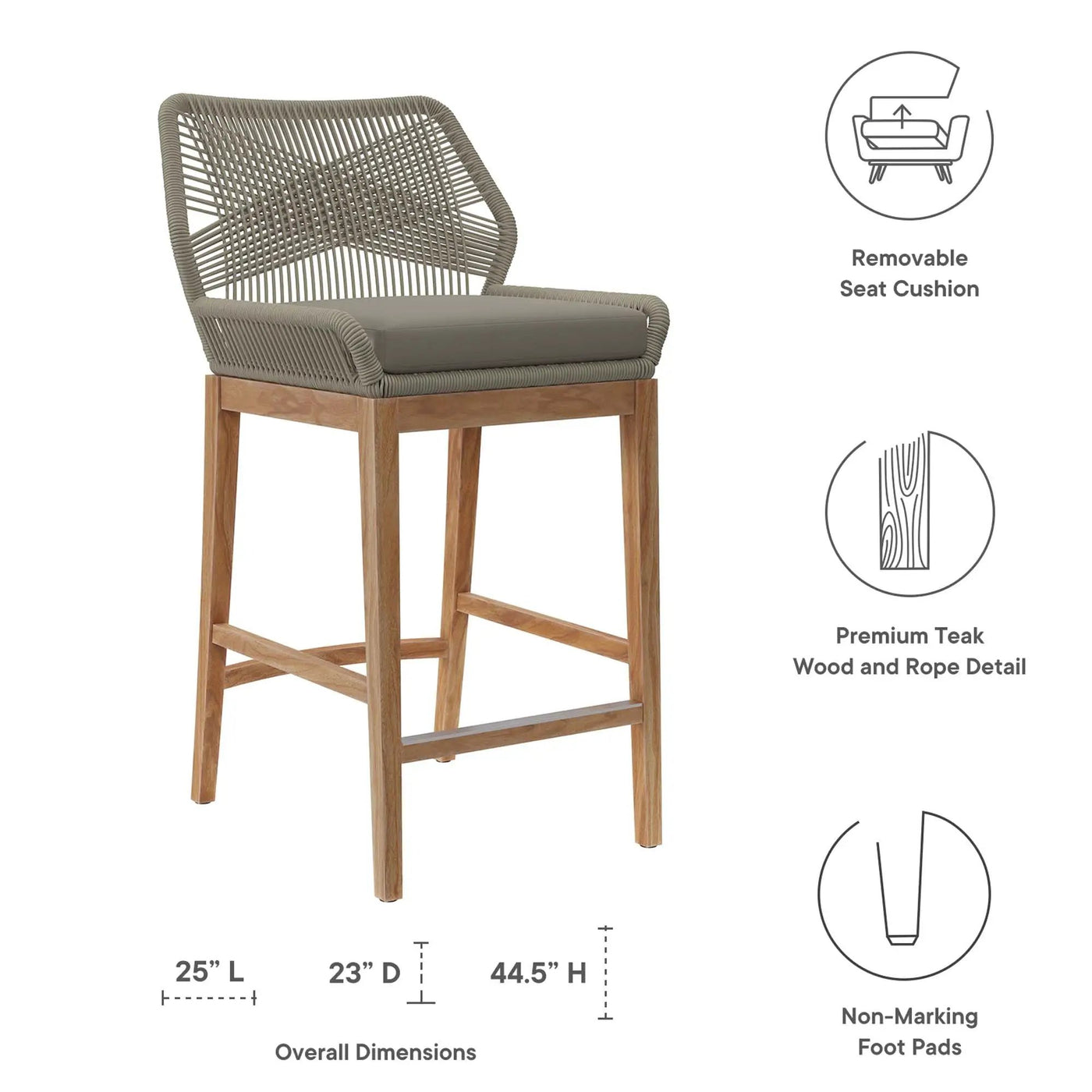 Wellspring Outdoor Patio Teak Wood Bar Stool by Modway by HouseOfZazla