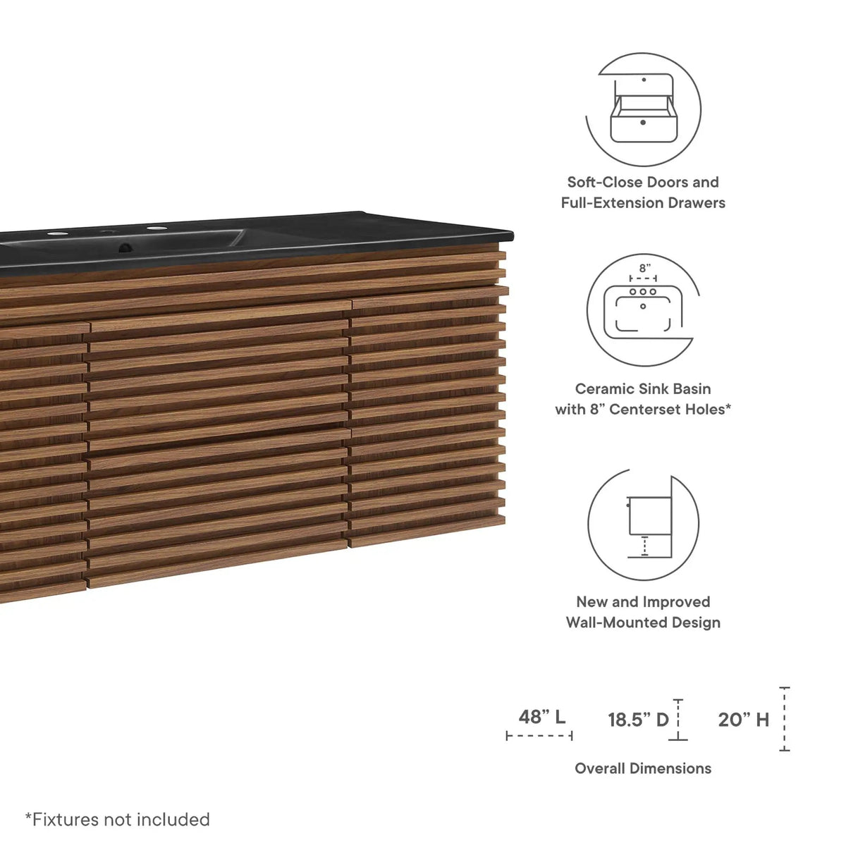Render 48" Wall-Mount Bathroom Vanity by Modway by HouseOfZazla