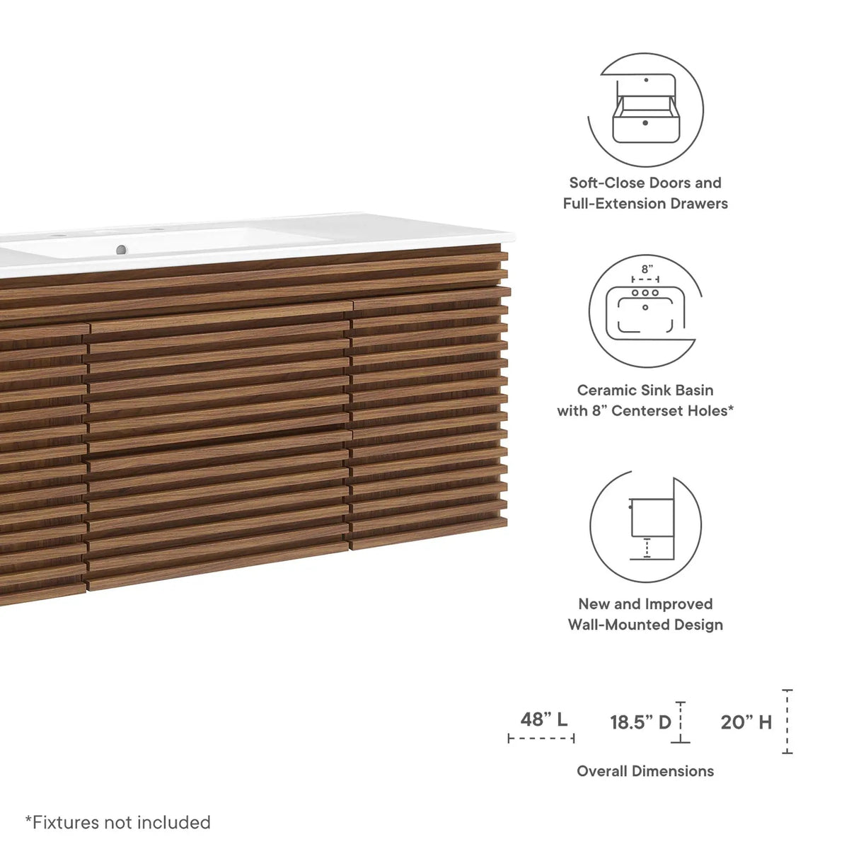 Render 48" Wall-Mount Bathroom Vanity by Modway by HouseOfZazla