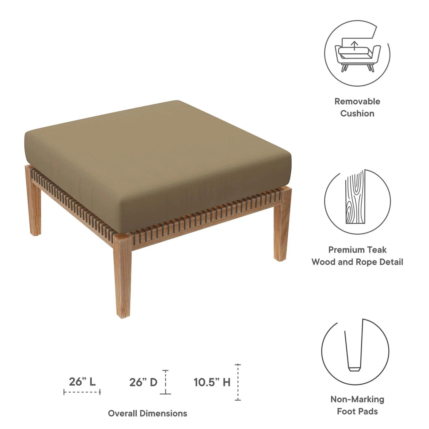Clearwater Outdoor Patio Teak Wood Ottoman by Modway by HouseOfZazla