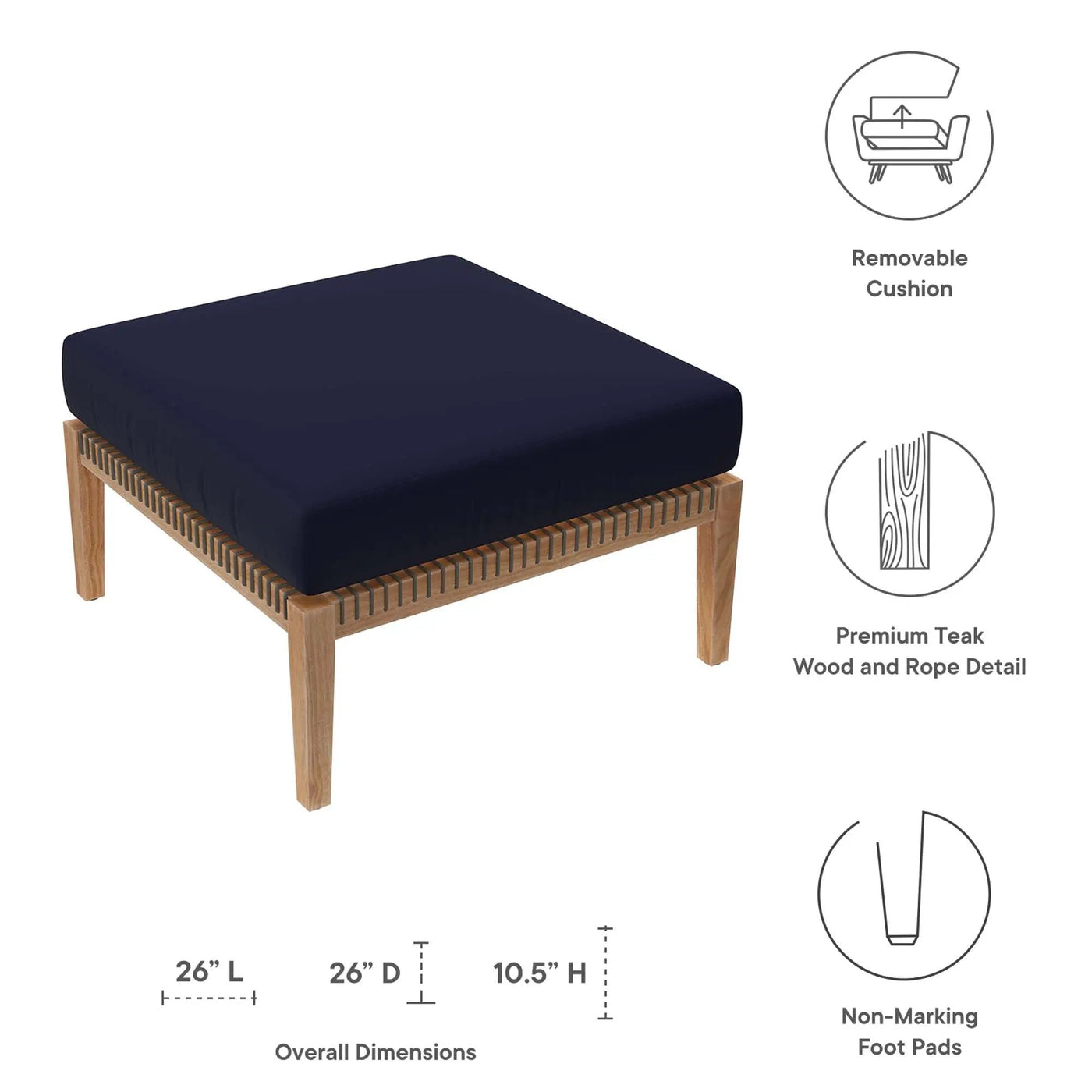 Clearwater Outdoor Patio Teak Wood Ottoman by Modway by HouseOfZazla