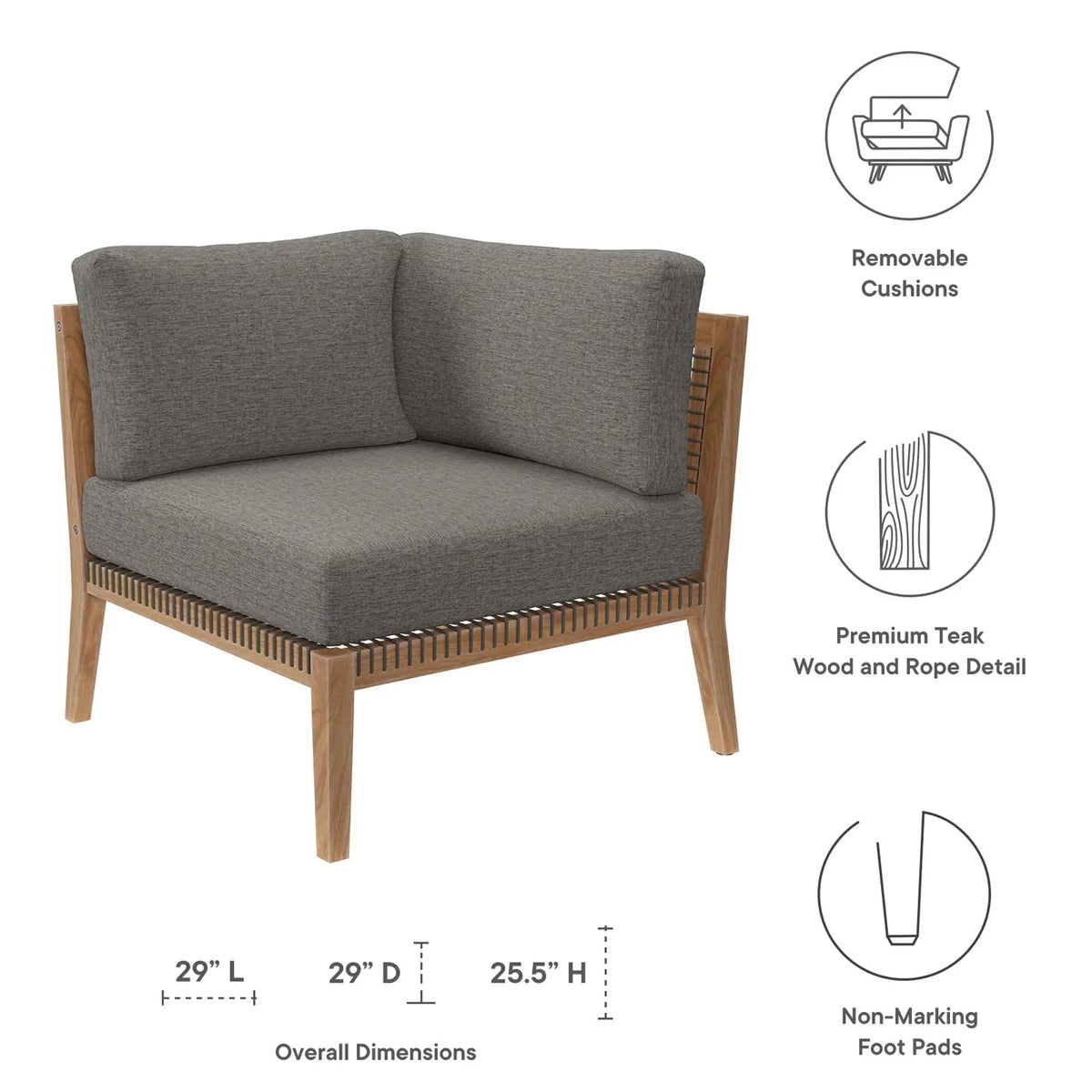 Clearwater Outdoor Patio Teak Wood Corner Chair by Modway by HouseOfZazla