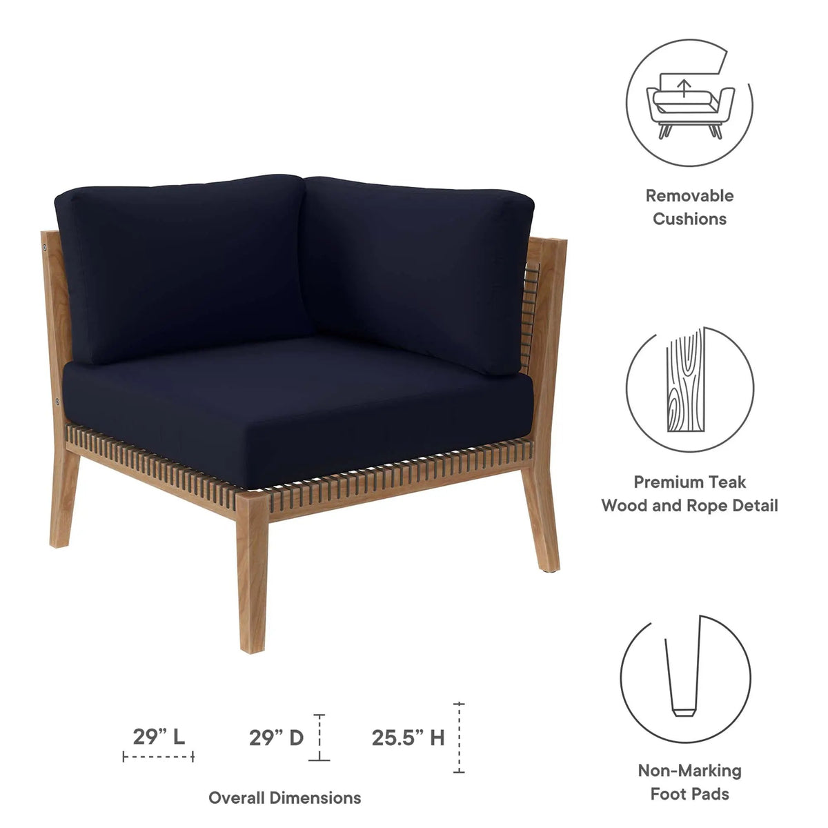 Clearwater Outdoor Patio Teak Wood Corner Chair by Modway by HouseOfZazla