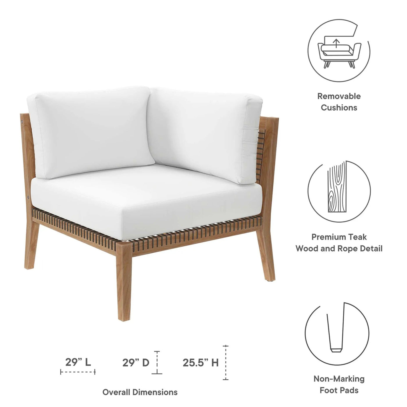 Clearwater Outdoor Patio Teak Wood Corner Chair by Modway by HouseOfZazla