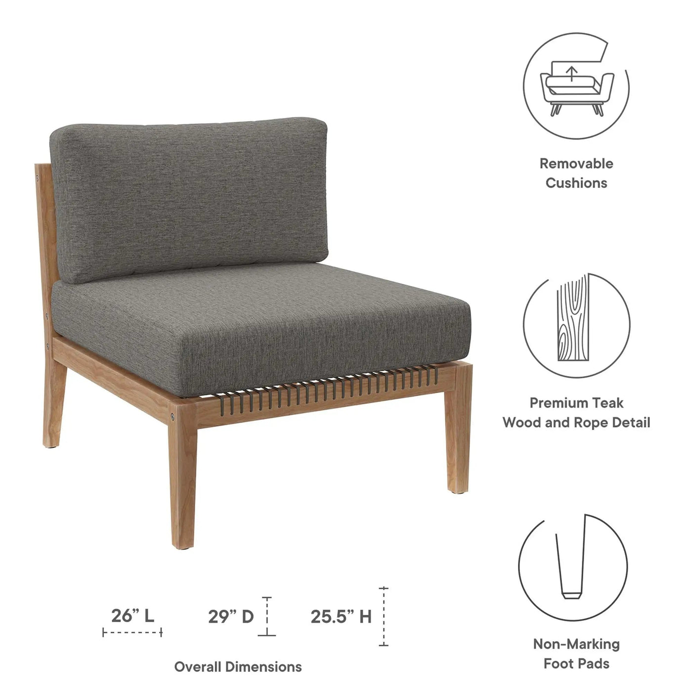 Clearwater Outdoor Patio Teak Wood Armless Chair by Modway by HouseOfZazla