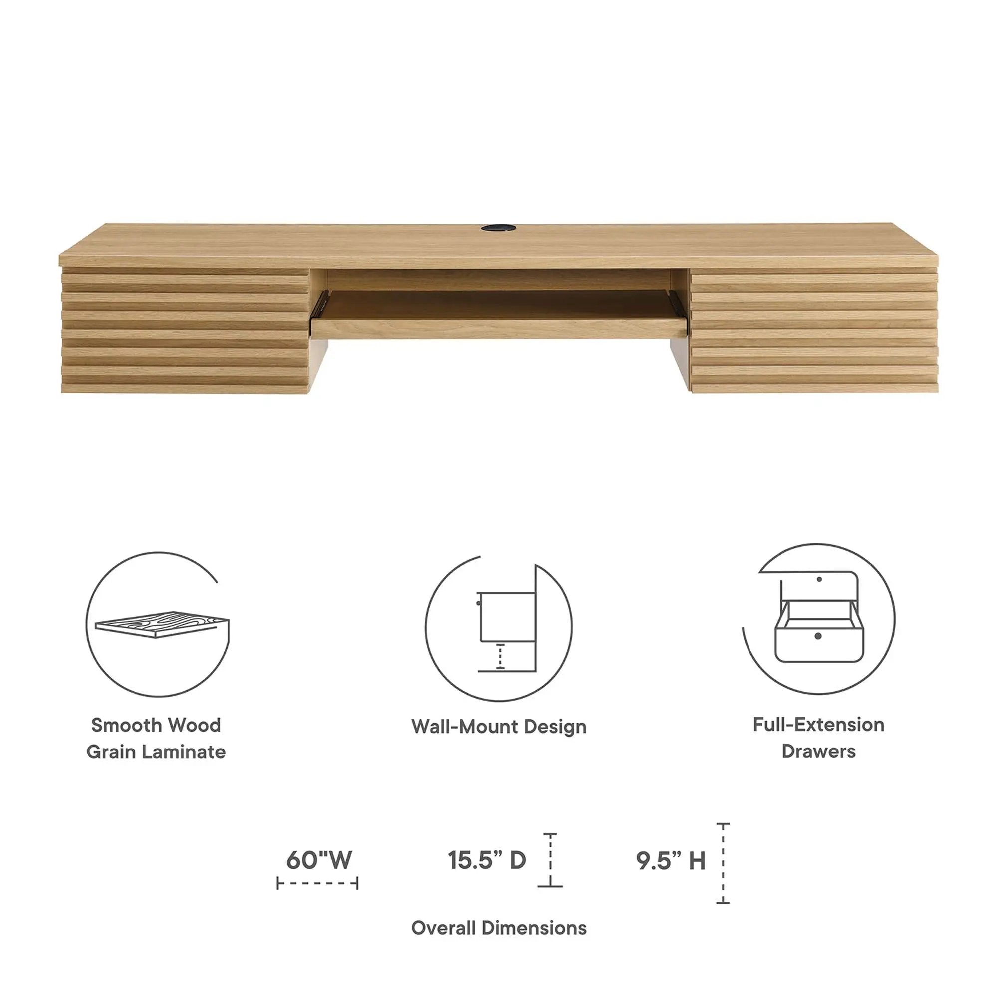 Render Wall Mount Wood Office Desk by Modway by HouseOfZazla