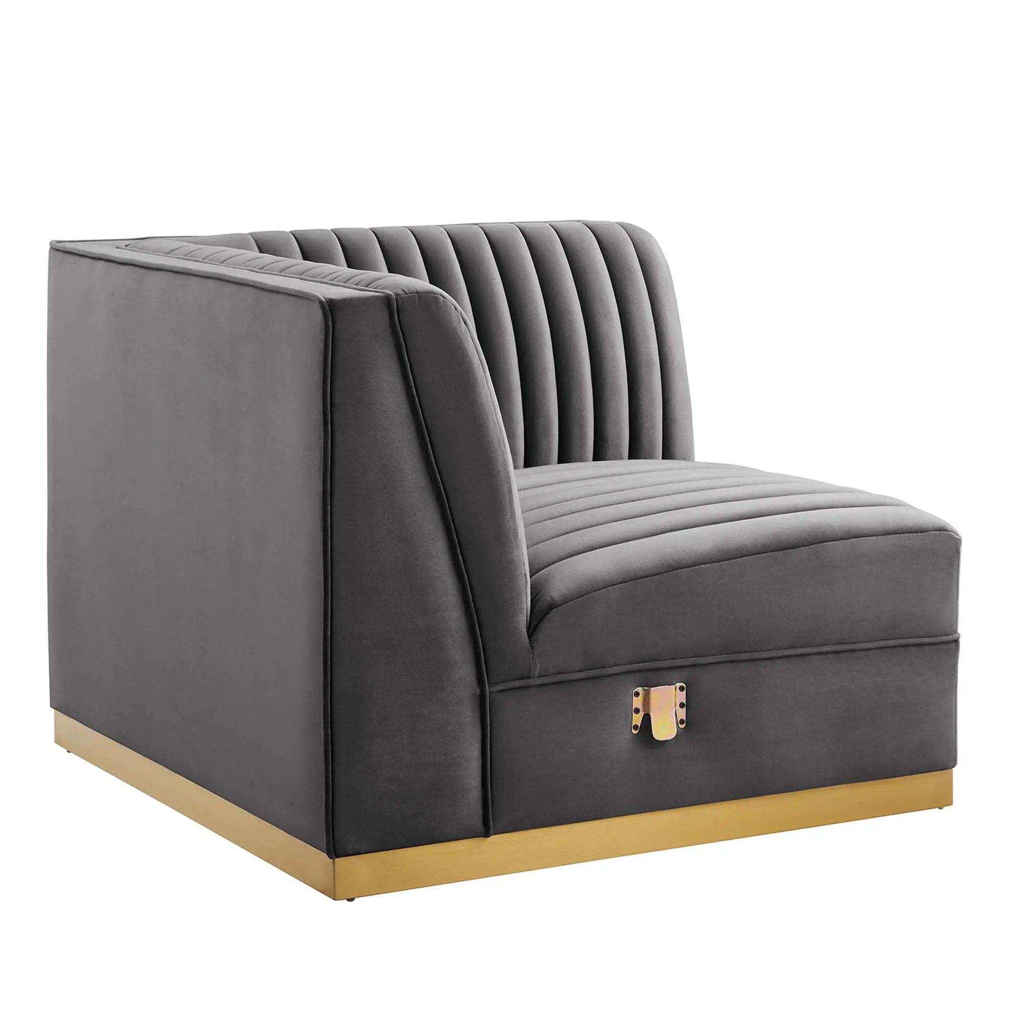 Sanguine Channel Tufted Performance Velvet Modular Sectional Sofa Right Corner Chair by HouseOfZazla