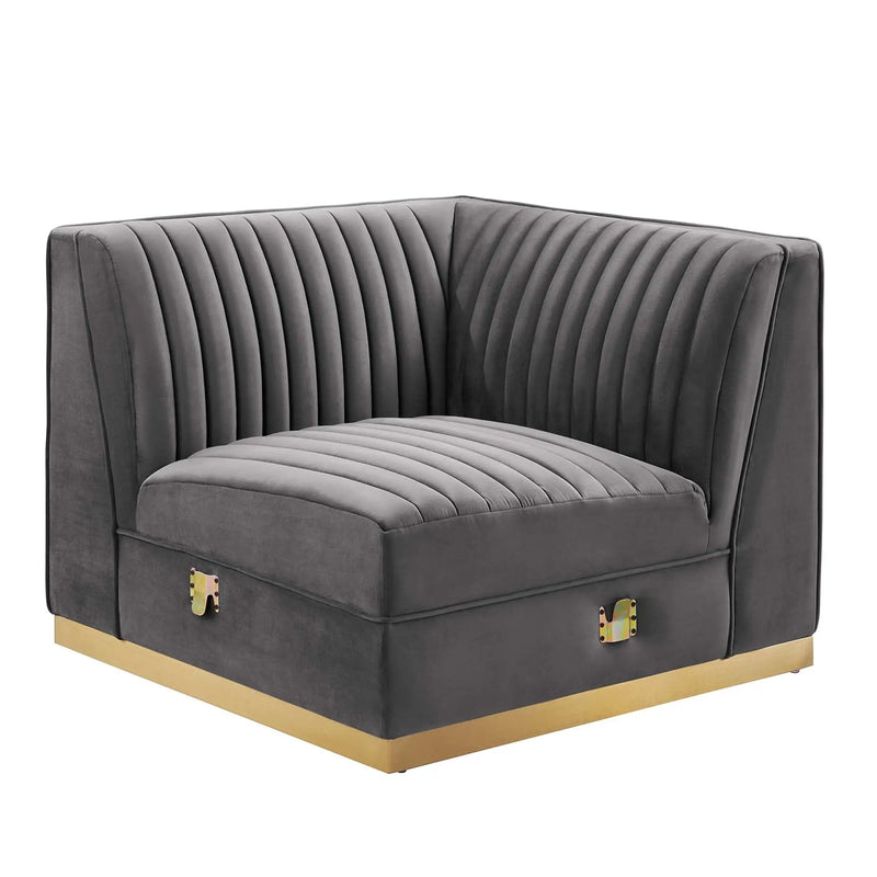 Sanguine Channel Tufted Performance Velvet Modular Sectional Sofa Right Corner Chair by HouseOfZazla