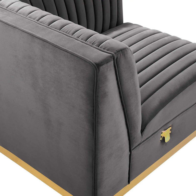 Sanguine Channel Tufted Performance Velvet Modular Sectional Sofa Right Corner Chair by HouseOfZazla