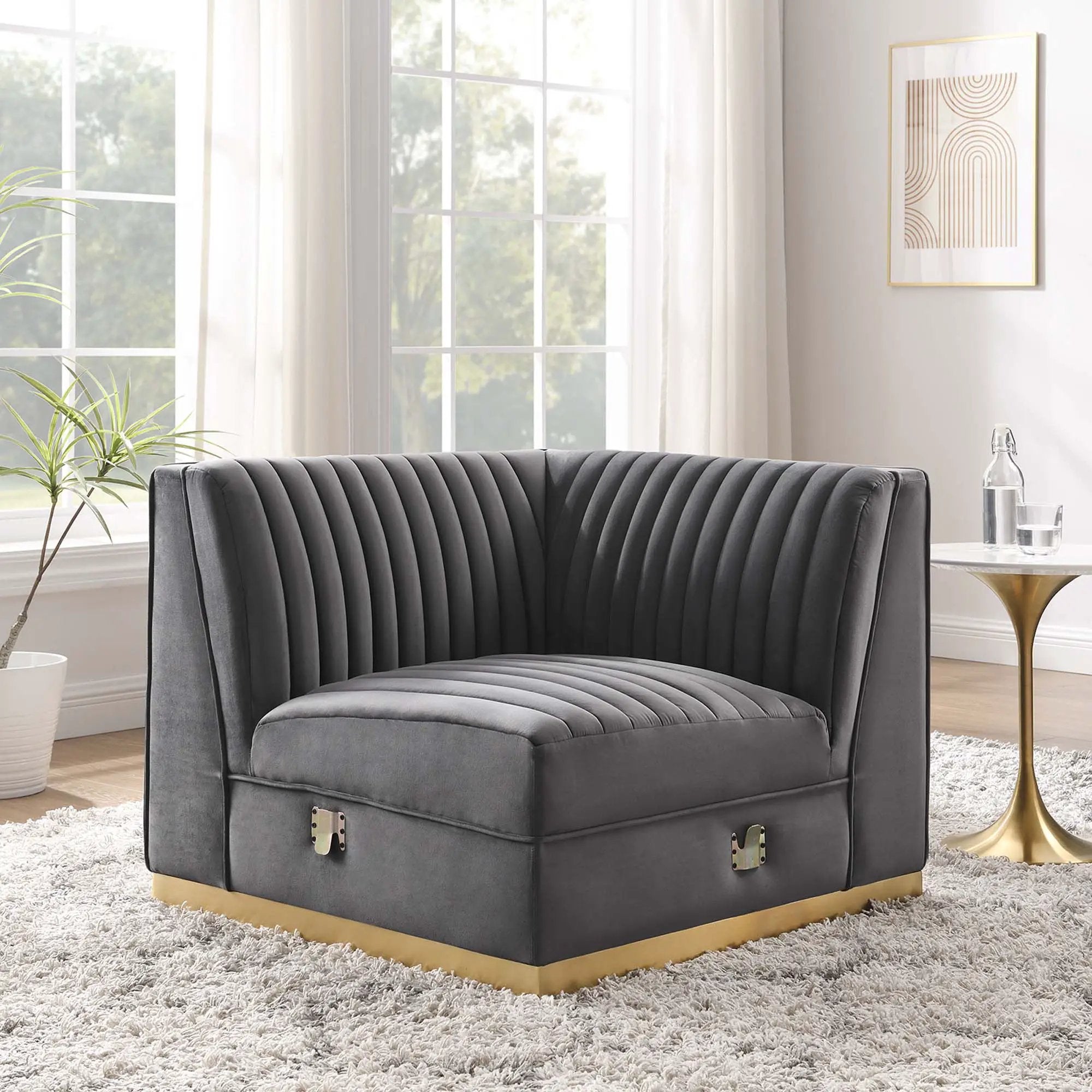 Sanguine Channel Tufted Performance Velvet Modular Sectional Sofa Right Corner Chair by HouseOfZazla