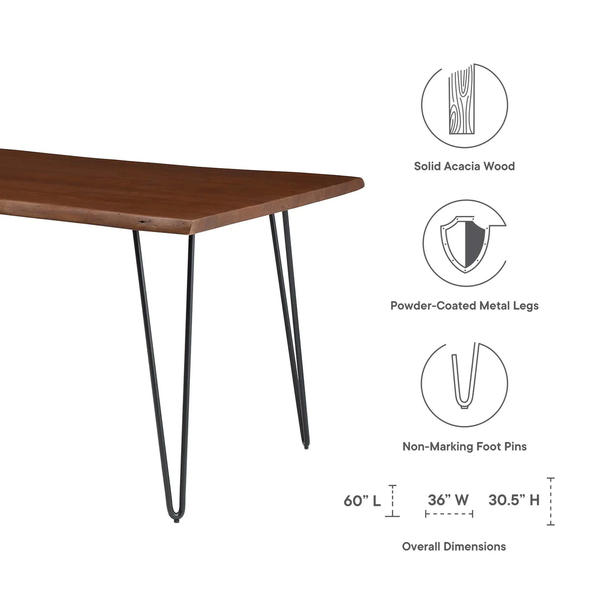 Ardor 60" Live Edge Acacia Wood Dining Table by Modway by HouseOfZazla