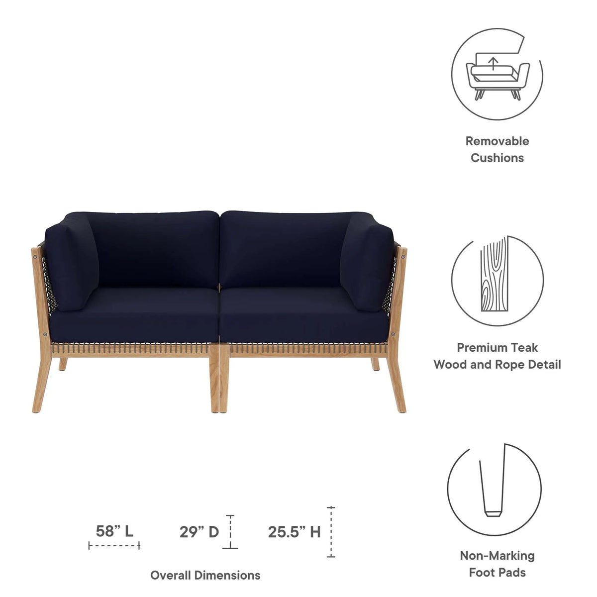 Clearwater Outdoor Patio Teak Wood Loveseat by Modway by HouseOfZazla