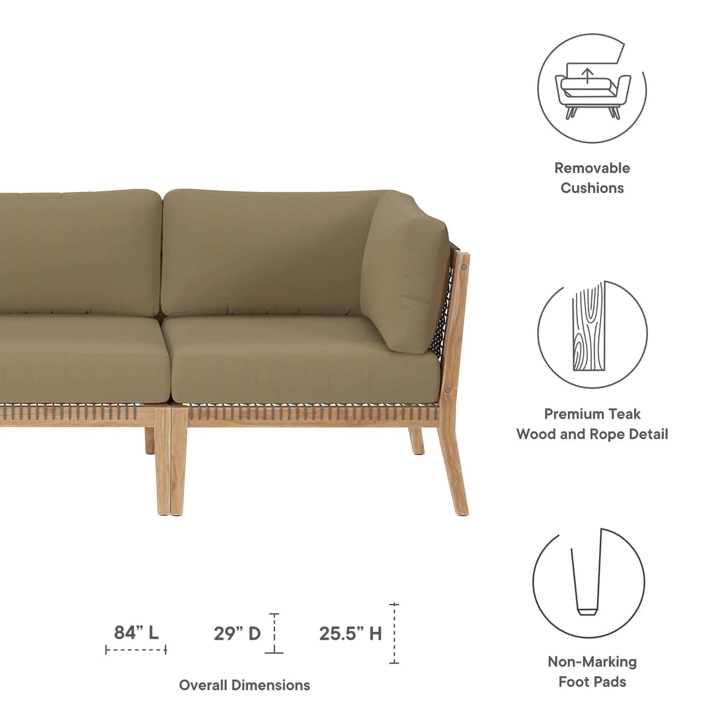 Clearwater Outdoor Patio Teak Wood Sofa by Modway by HouseOfZazla