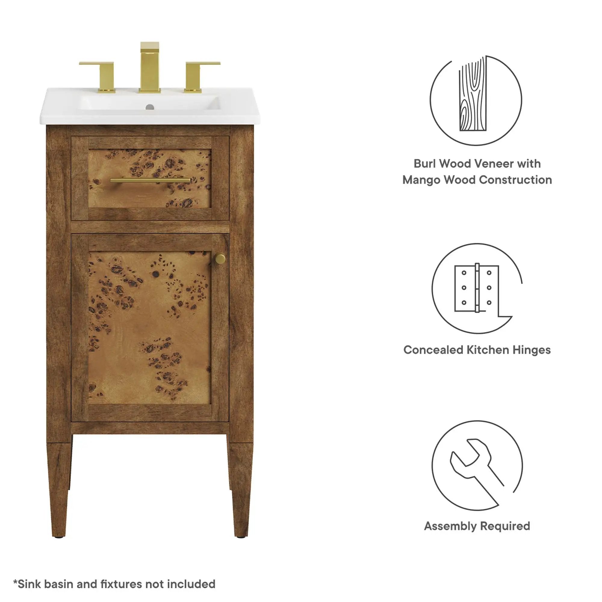 Elysian 18" Wood Bathroom Vanity Cabinet by HouseOfZazla