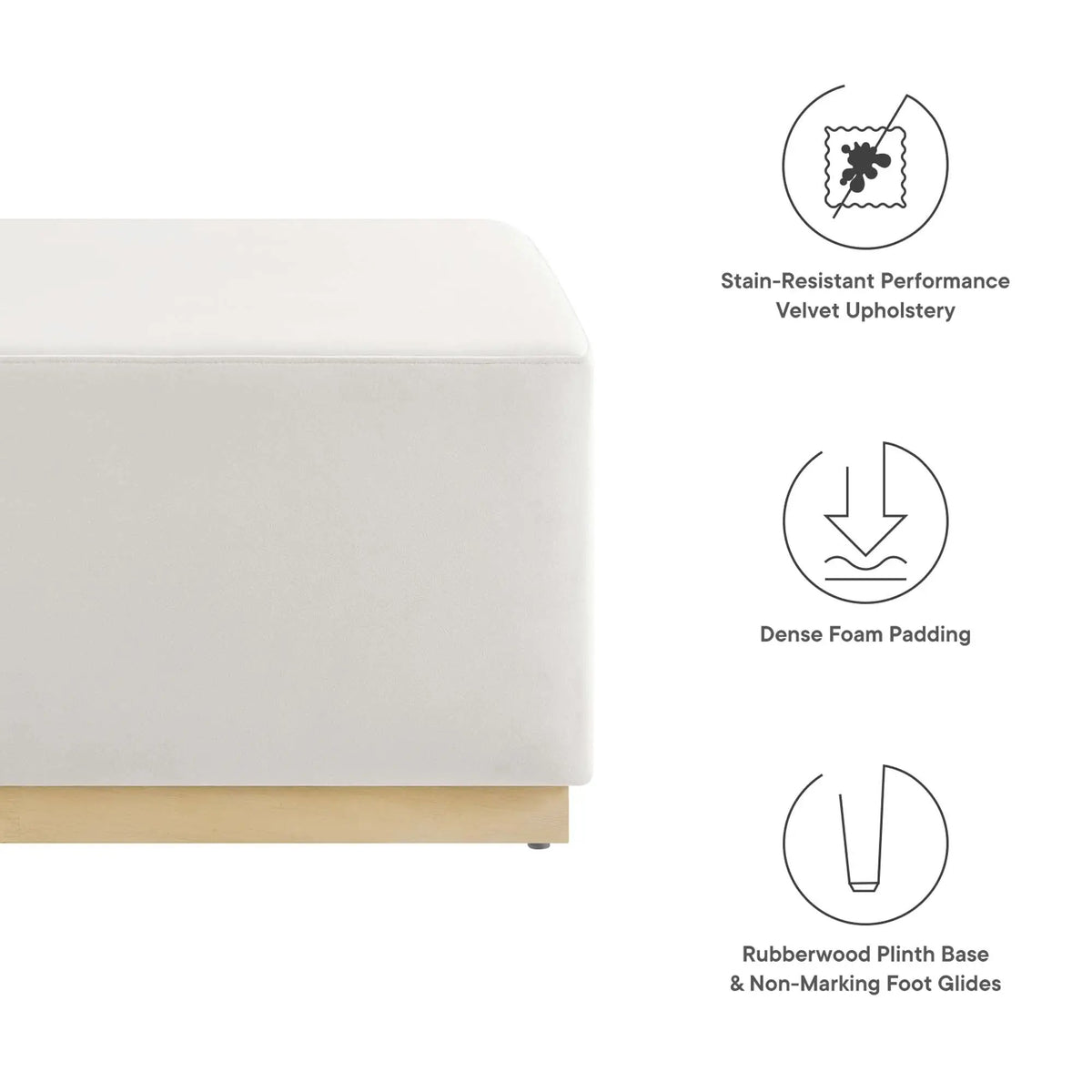 Tilden Large 28" Square Performance Velvet Upholstered Ottoman by HouseOfZazla