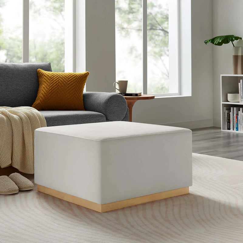 Tilden Large 28" Square Performance Velvet Upholstered Ottoman by HouseOfZazla