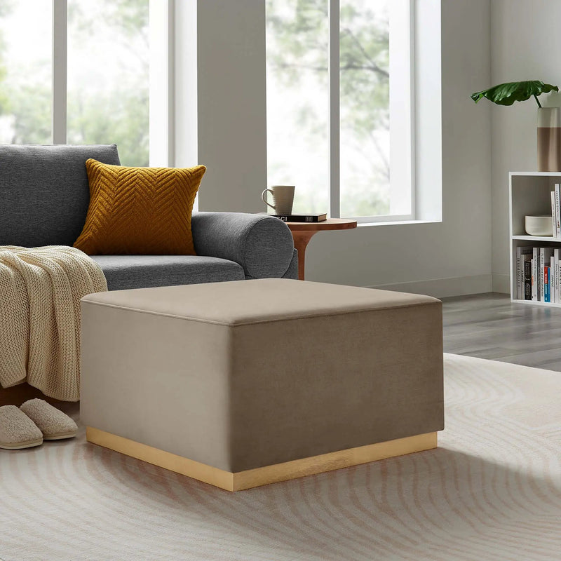 Tilden Large 28" Square Performance Velvet Upholstered Ottoman by HouseOfZazla