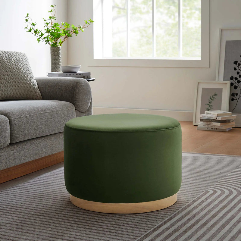 Tilden Large 23" Round Performance Velvet Upholstered Ottoman by HouseOfZazla