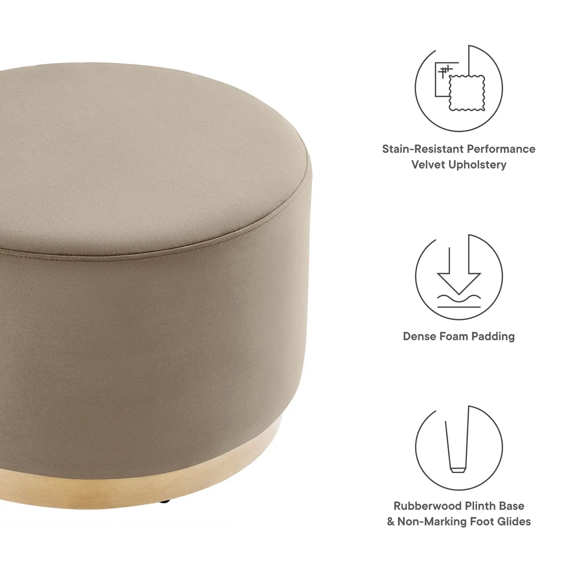 Tilden Large 23" Round Performance Velvet Upholstered Ottoman by HouseOfZazla