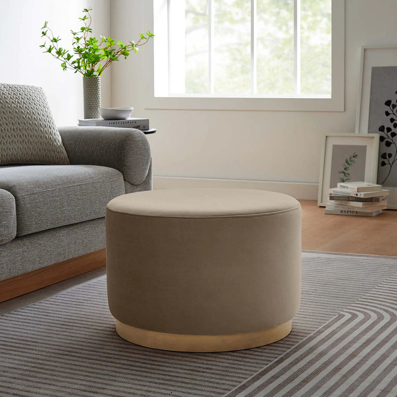 Tilden Large 23" Round Performance Velvet Upholstered Ottoman by HouseOfZazla