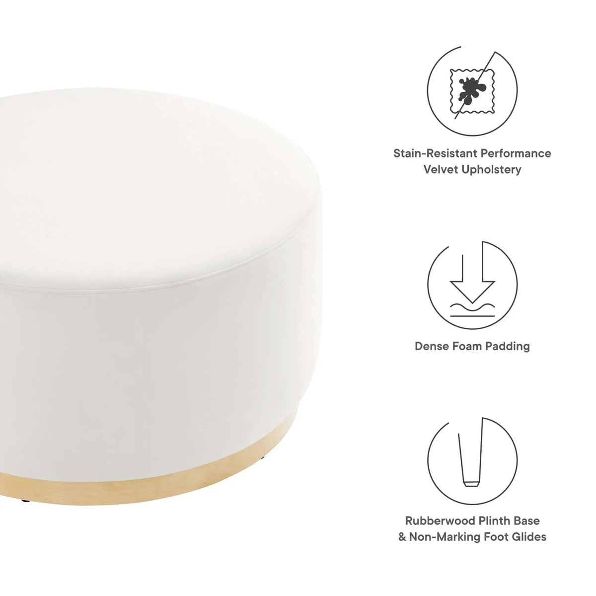 Tilden Large 29" Round Performance Velvet Upholstered Ottoman by HouseOfZazla