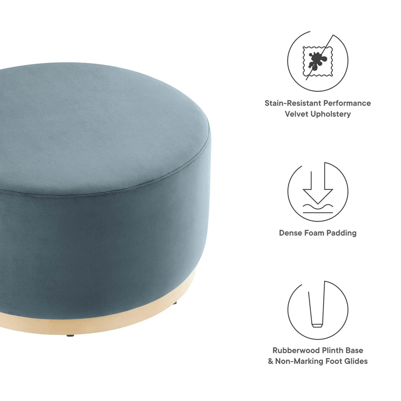 Tilden Large 29" Round Performance Velvet Upholstered Ottoman by HouseOfZazla