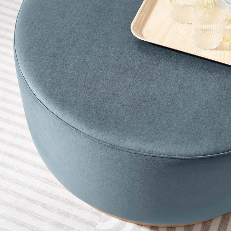 Tilden Large 29" Round Performance Velvet Upholstered Ottoman by HouseOfZazla