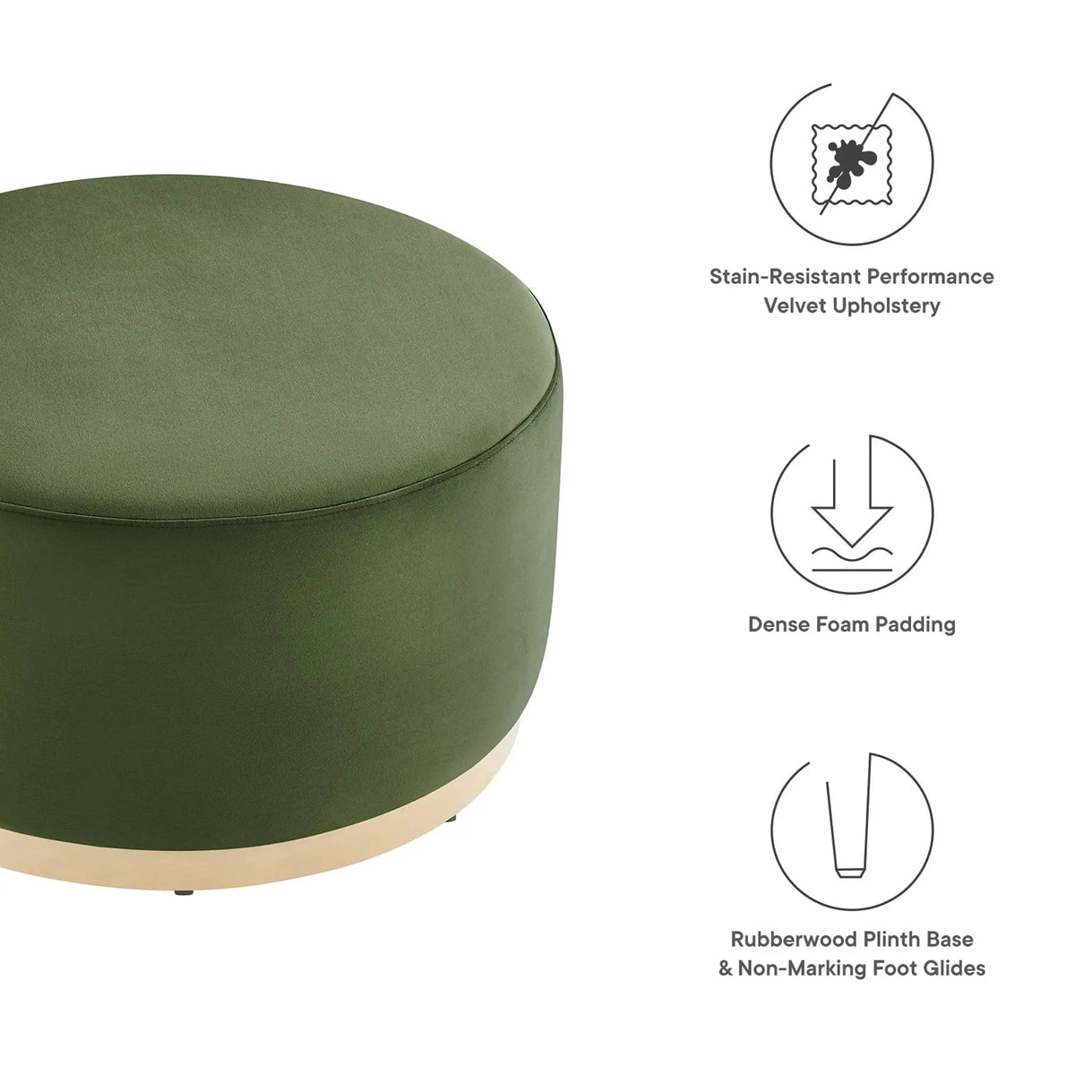 Tilden Large 29" Round Performance Velvet Upholstered Ottoman by HouseOfZazla