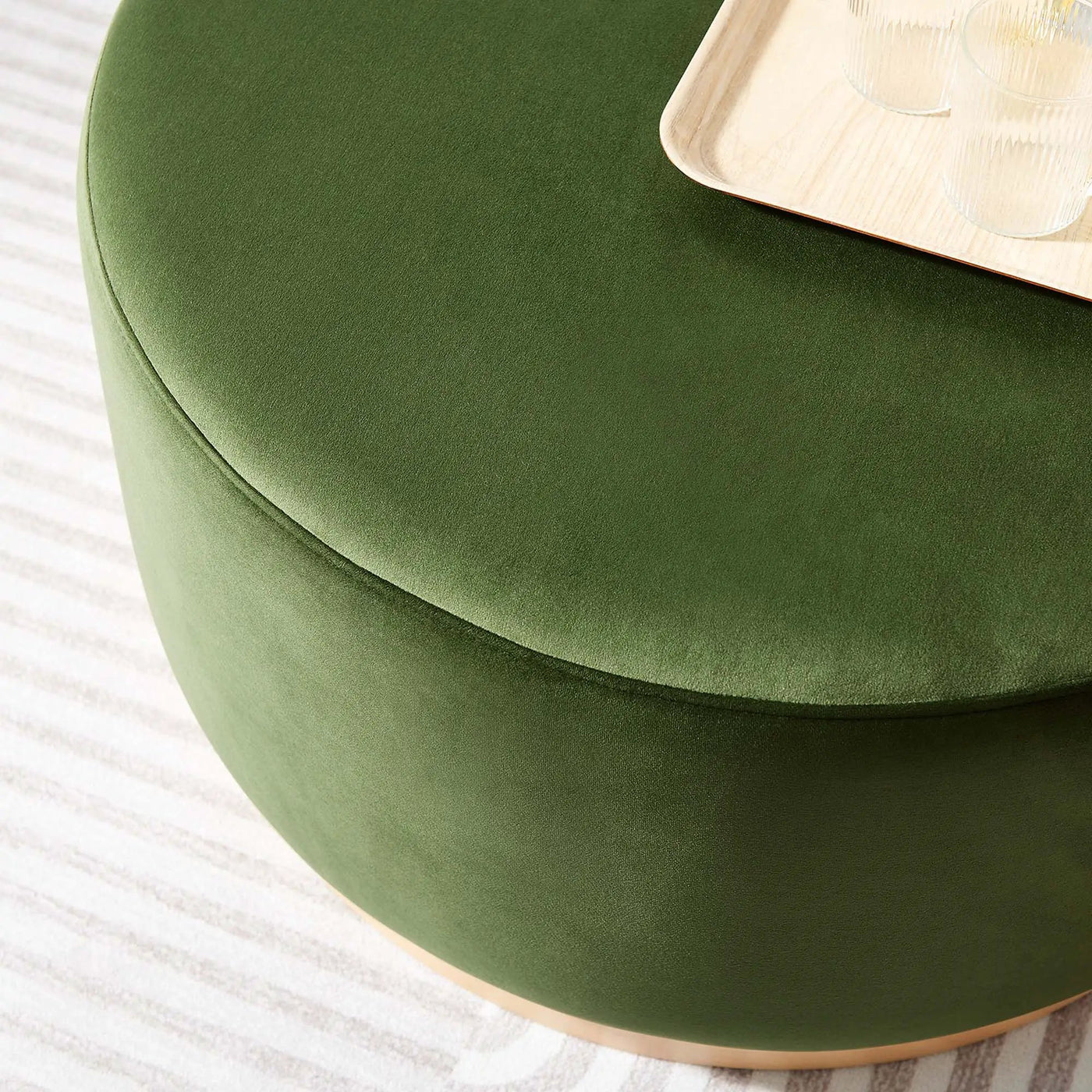 Tilden Large 29" Round Performance Velvet Upholstered Ottoman by HouseOfZazla