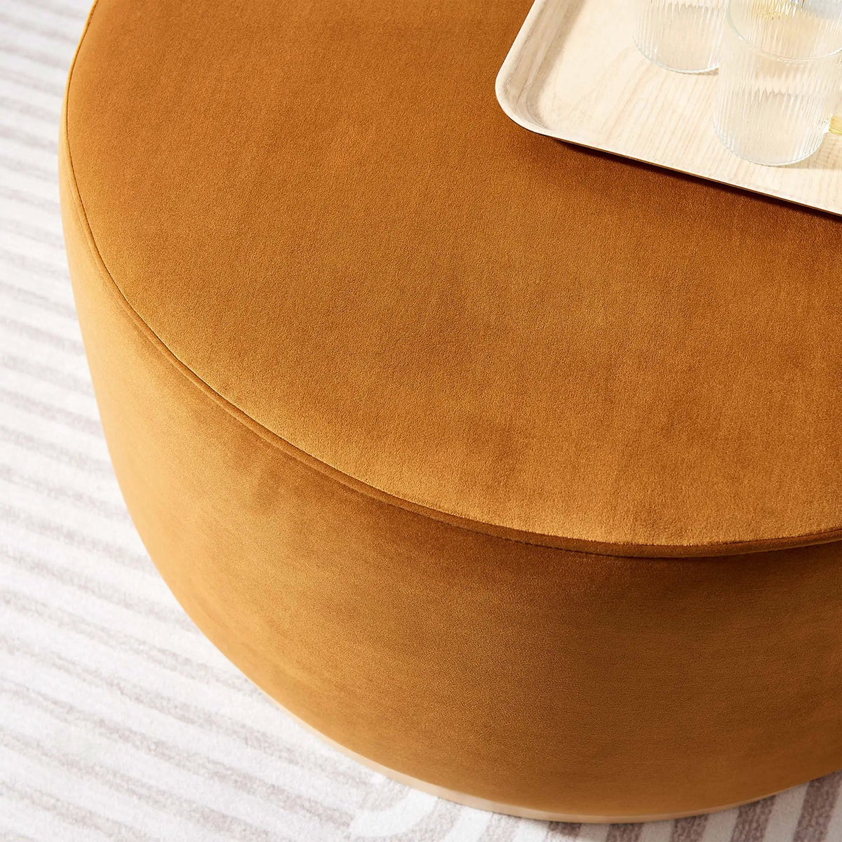 Tilden Large 29" Round Performance Velvet Upholstered Ottoman by HouseOfZazla