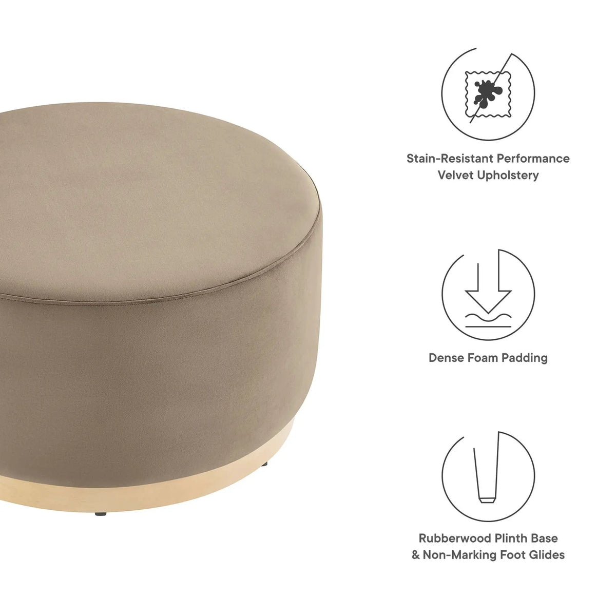 Tilden Large 29" Round Performance Velvet Upholstered Ottoman by HouseOfZazla
