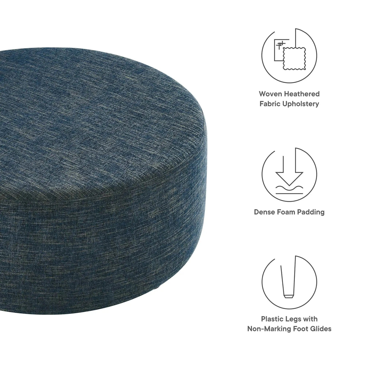 Callum Large 38" Round Woven Heathered Fabric Upholstered Ottoman by HouseOfZazla