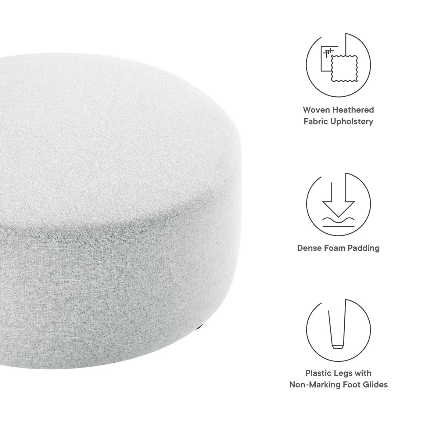 Callum Large 38" Round Woven Heathered Fabric Upholstered Ottoman by HouseOfZazla