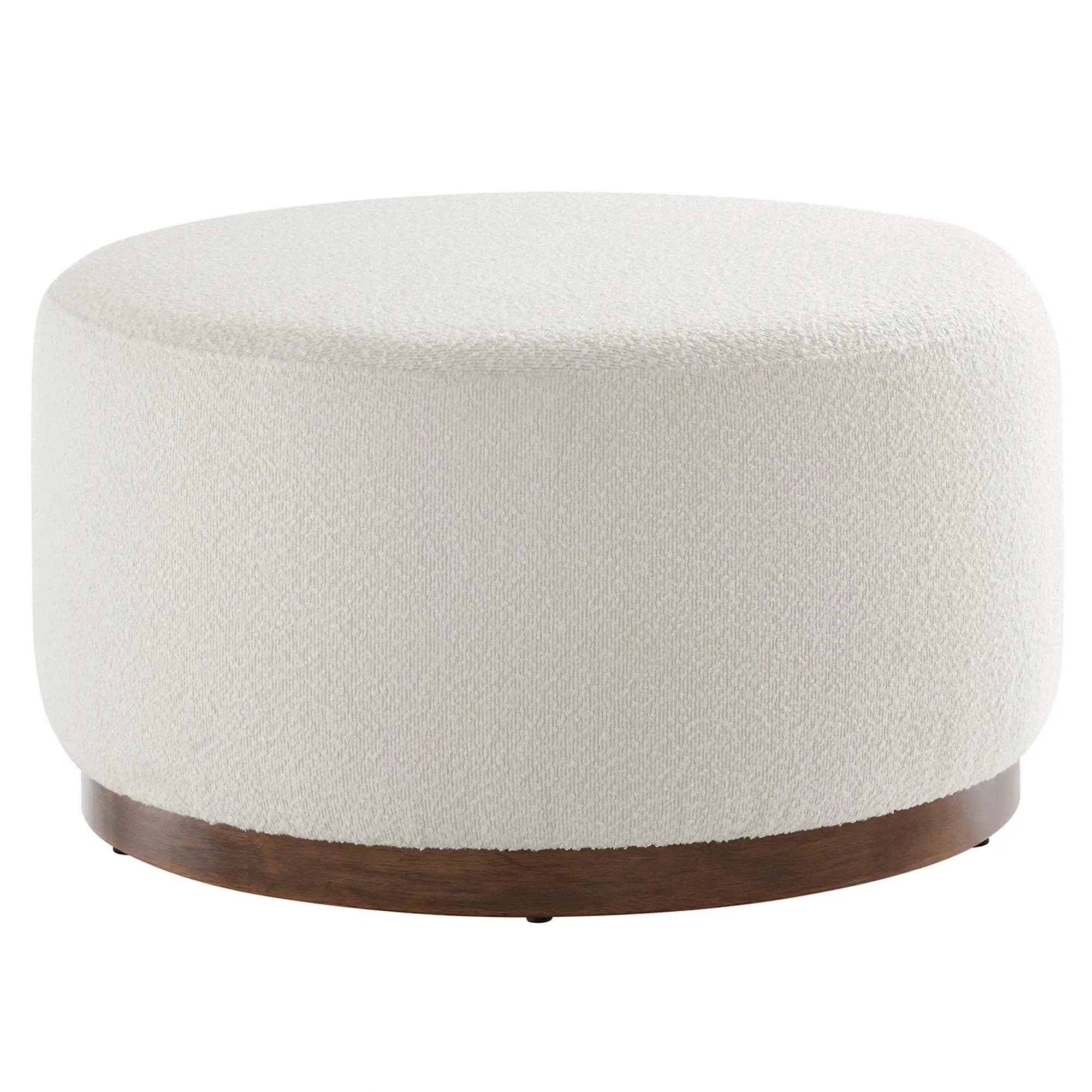 Tilden Large 29" Round Boucle Upholstered Ottoman by HouseOfZazla