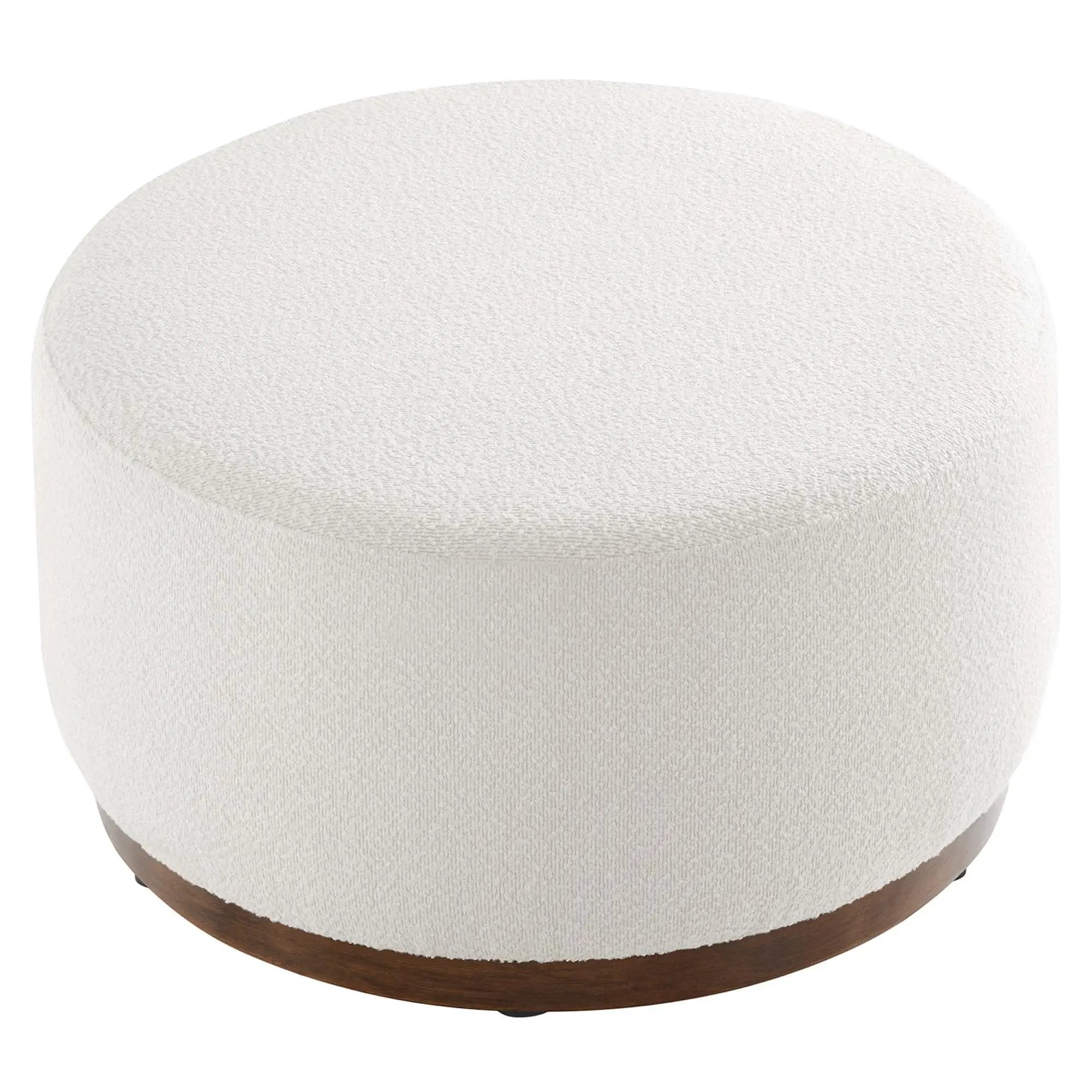 Tilden Large 29" Round Boucle Upholstered Ottoman by HouseOfZazla