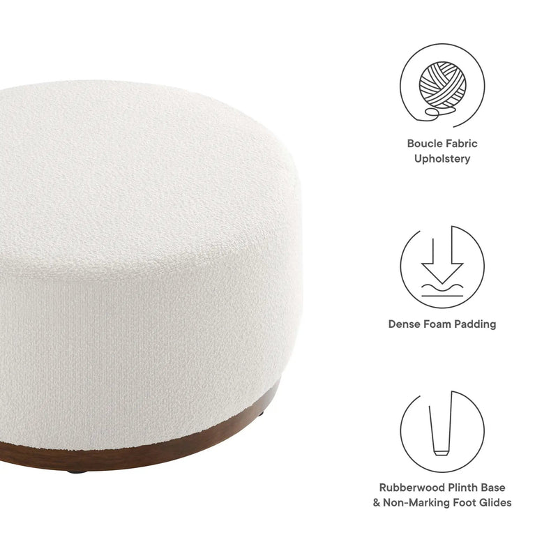 Tilden Large 29" Round Boucle Upholstered Ottoman by HouseOfZazla