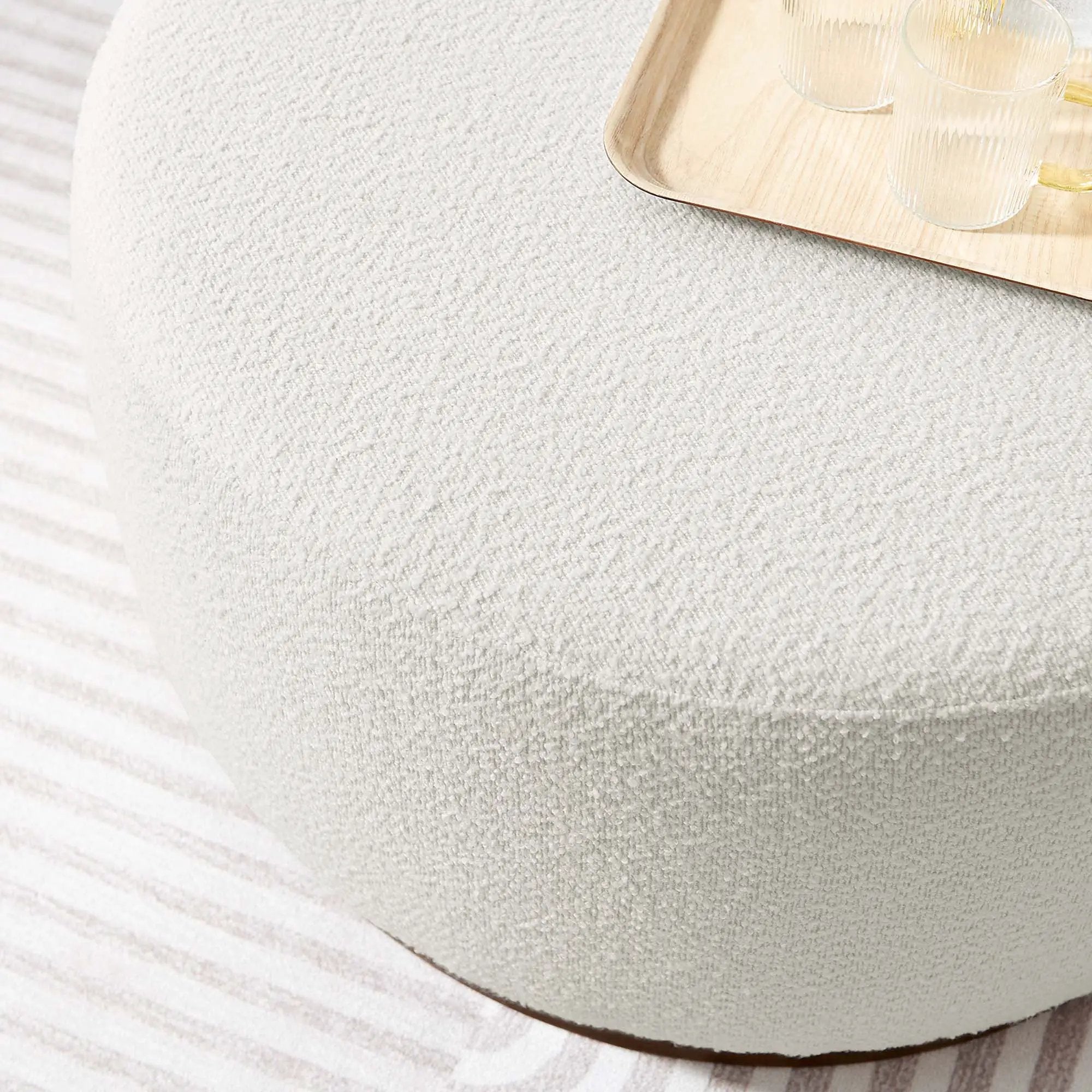 Tilden Large 29" Round Boucle Upholstered Ottoman by HouseOfZazla